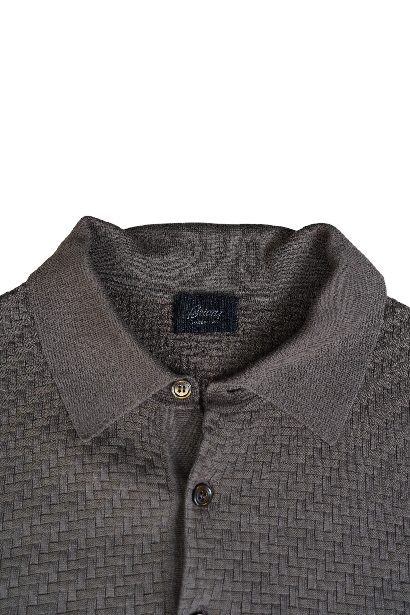 Brioni-Poloshirt aus Baumwoll-Seiden-Kaschmir-Gemisch mit Trama-Webmuster braun
