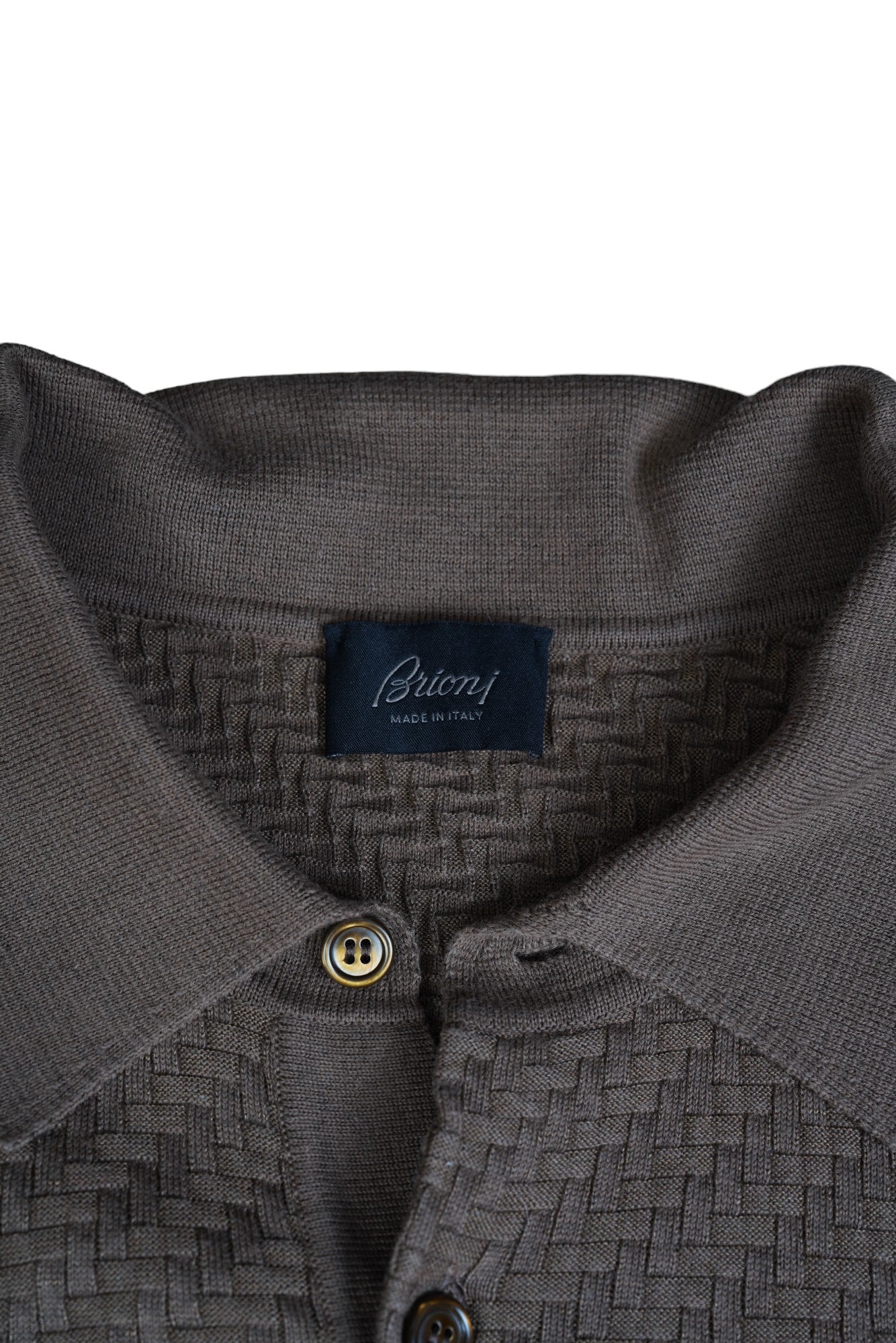 Brioni-Poloshirt aus Baumwoll-Seiden-Kaschmir-Gemisch mit Trama-Webmuster braun