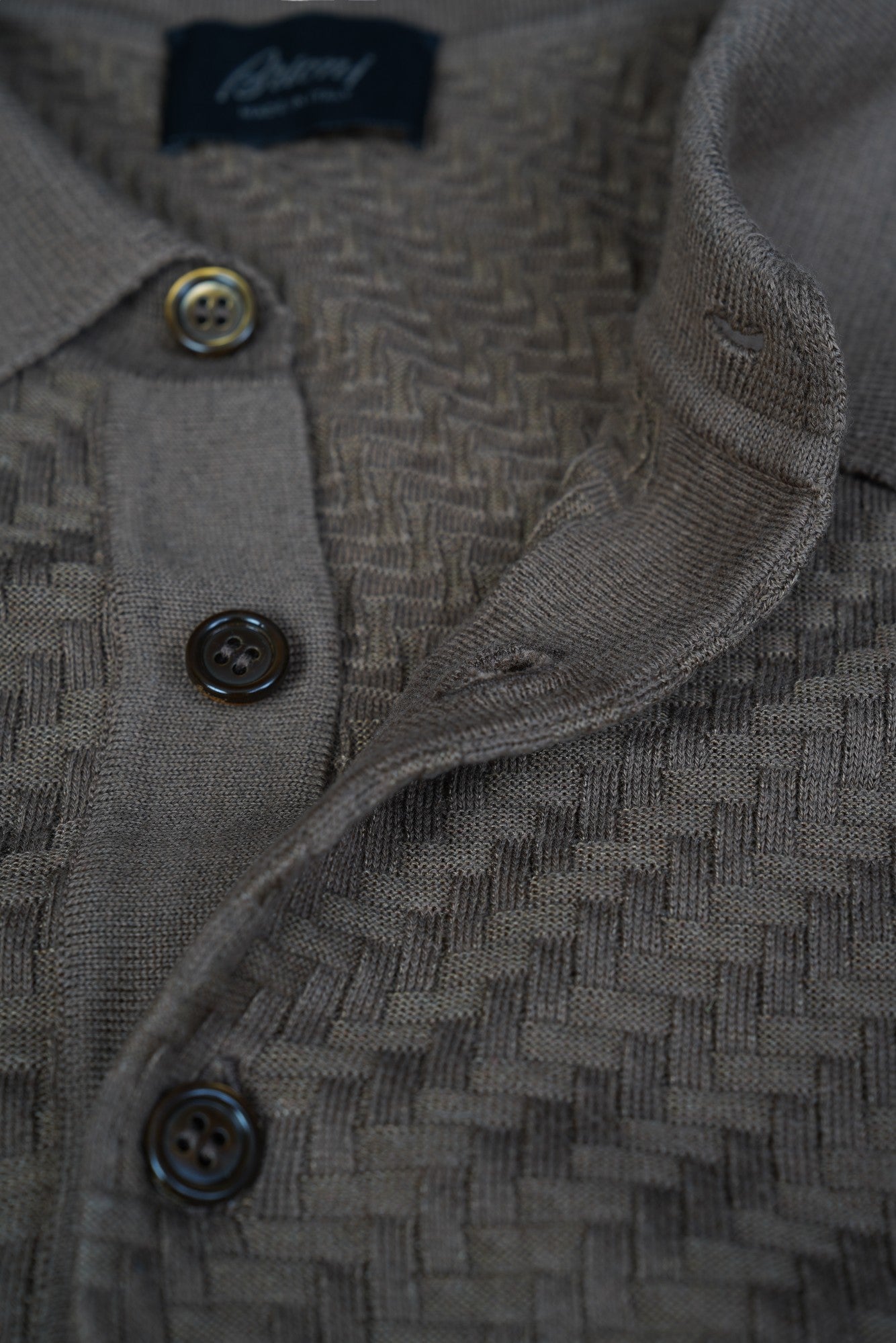 Brioni-Poloshirt aus Baumwoll-Seiden-Kaschmir-Gemisch mit Trama-Webmuster braun