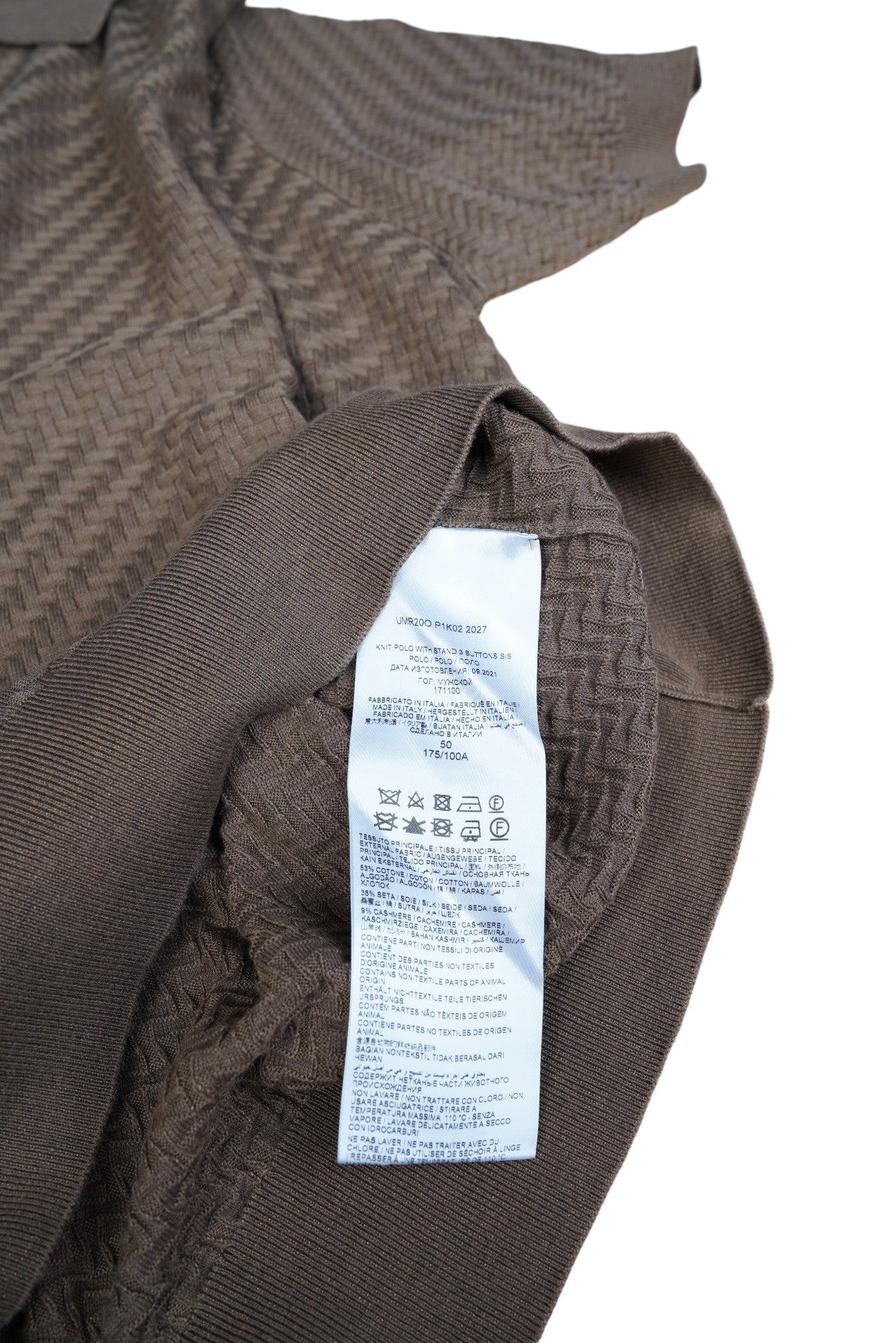 Brioni-Poloshirt aus Baumwoll-Seiden-Kaschmir-Gemisch mit Trama-Webmuster braun