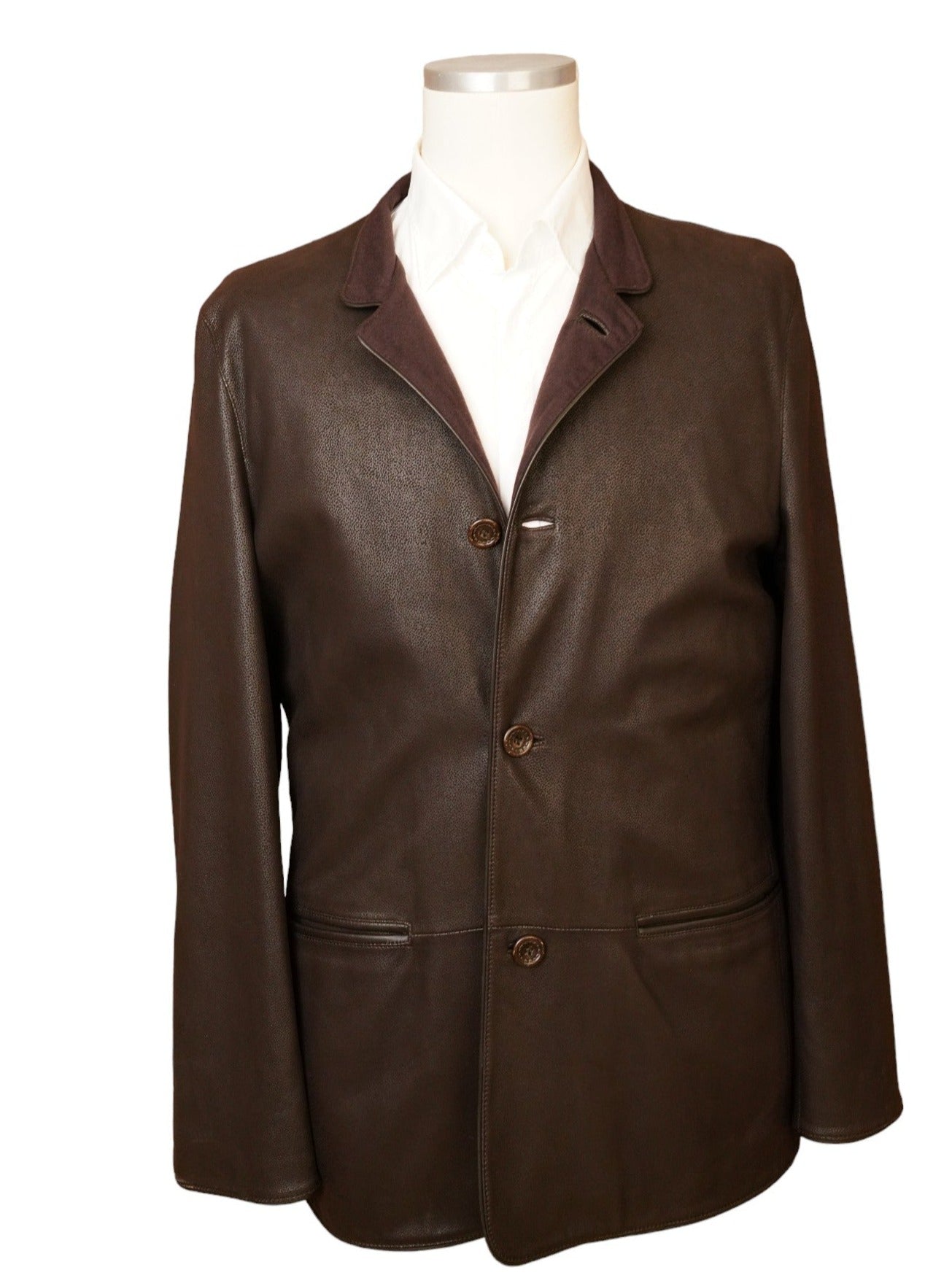 Veste en cuir Ermenegildo Zegna marron cuir nappa avec cachemire 50 (M)