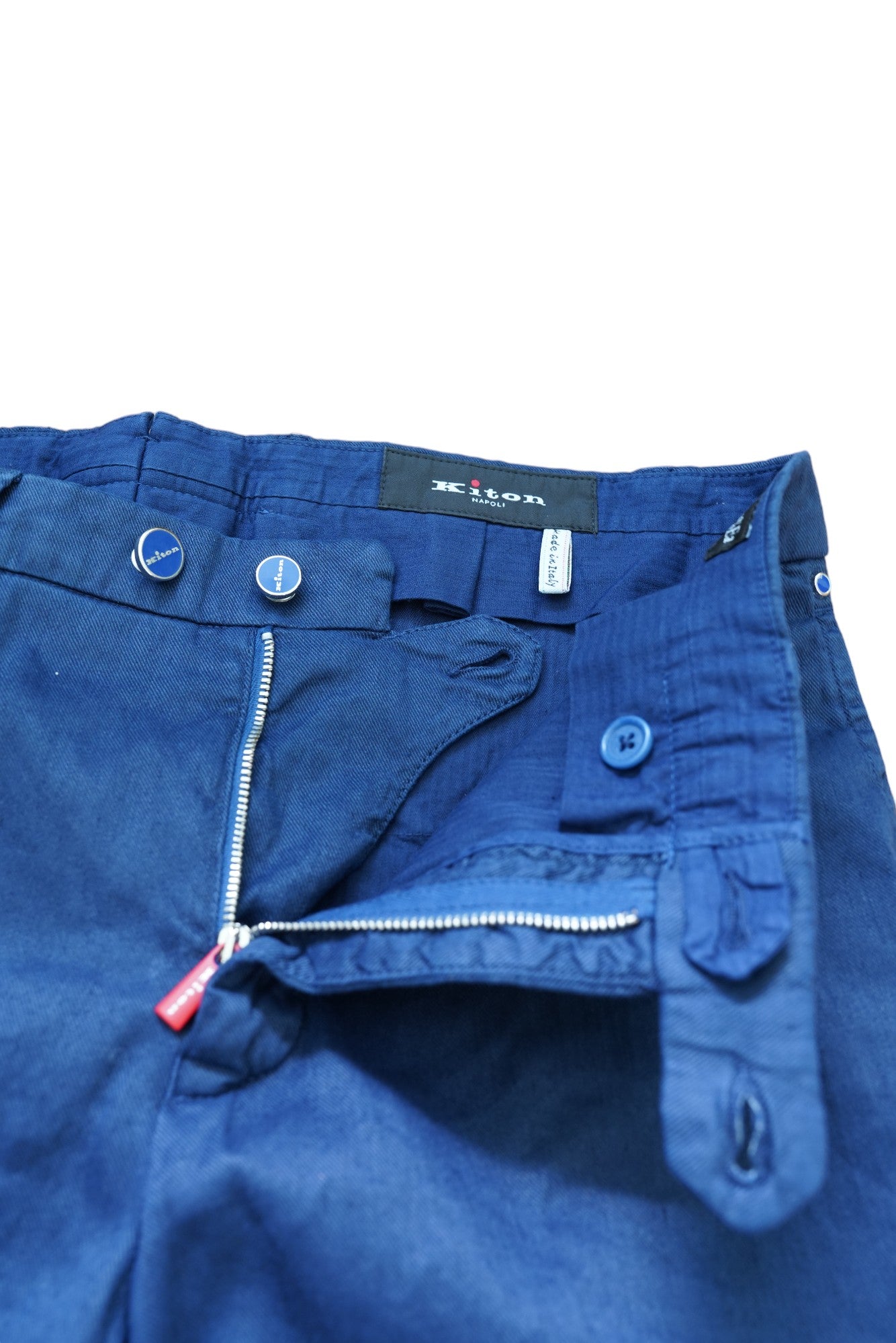 Kiton Hose Chino blau 50 (34) Leinen Mischung neue Sommer