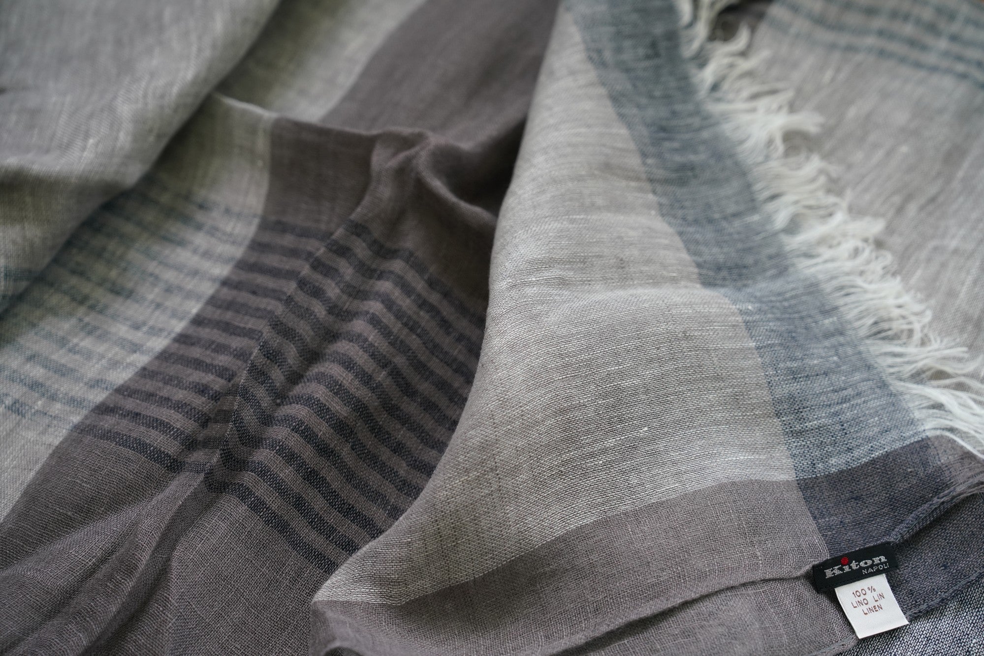 Kiton Schal Sommerschal Leinen 75x 200 cm mit Fransen