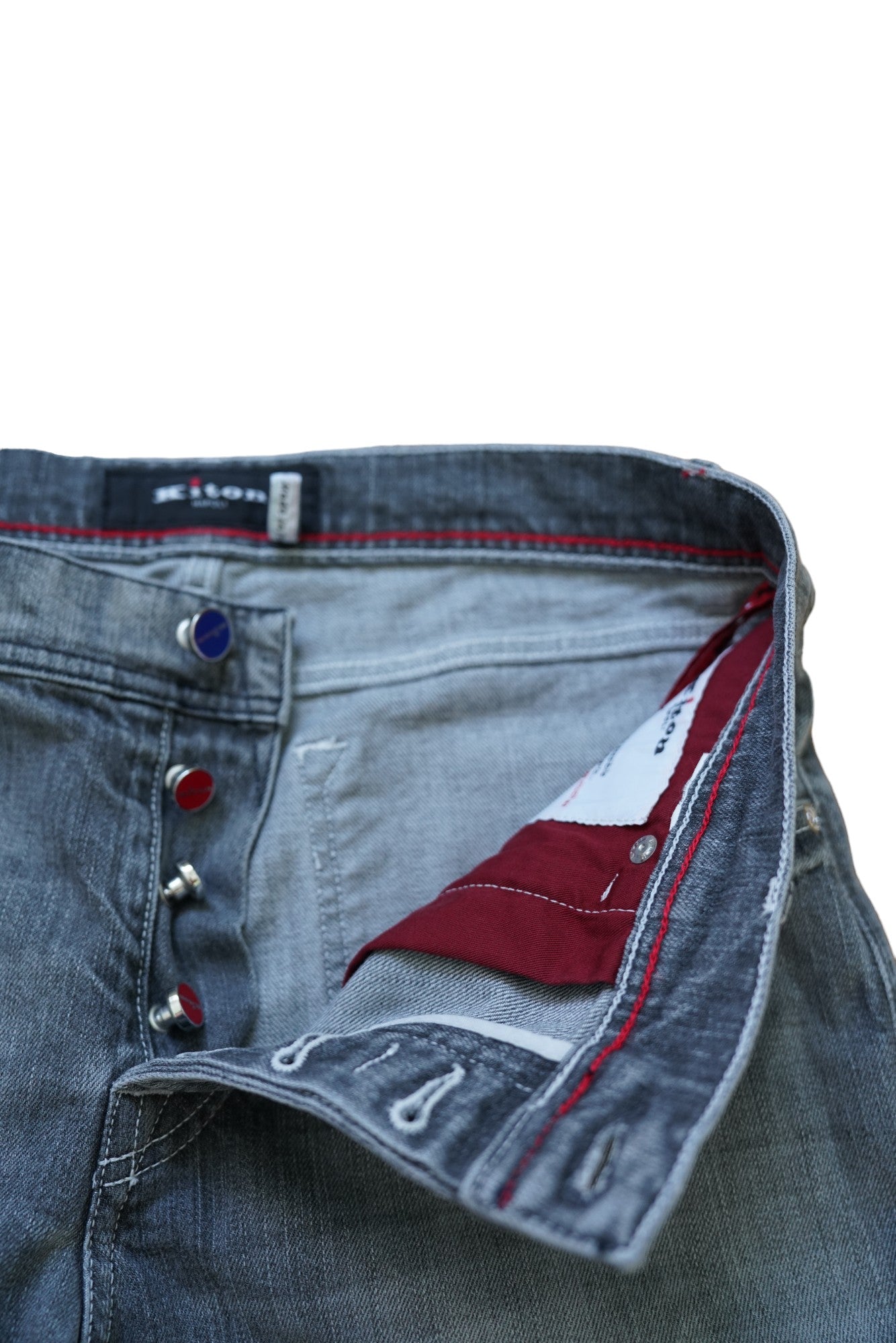 Kiton jeans grey light wash Japan denim destroyed Details