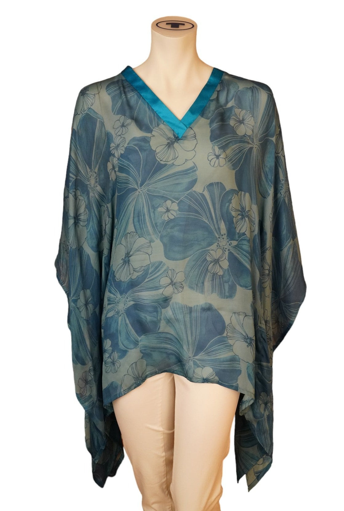 Loro Piana Umhang Bluse Seide Sommer mit Gürtel neue florale Motiv