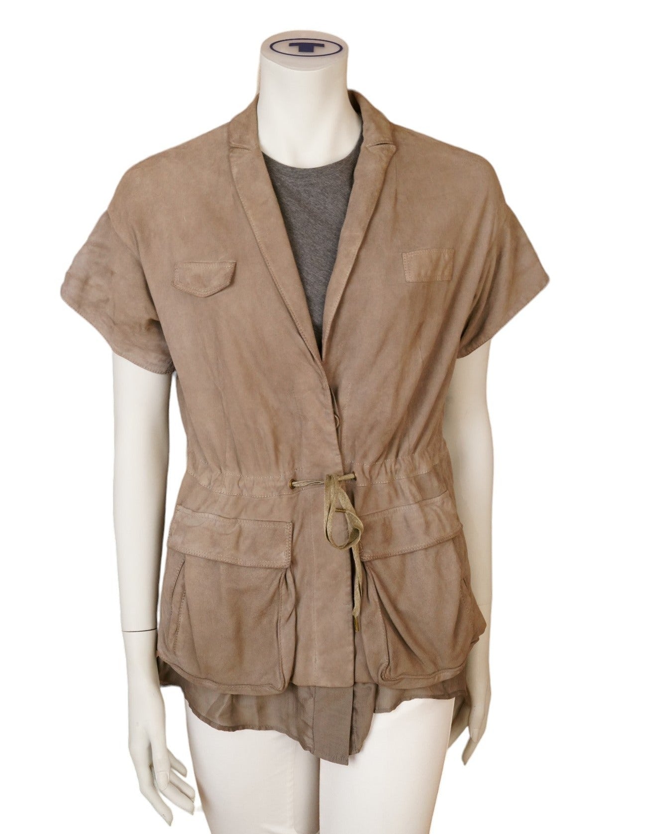 Brunello Cucinelli Veste Gilet en daim et soie manches courtes 38/40 (D)