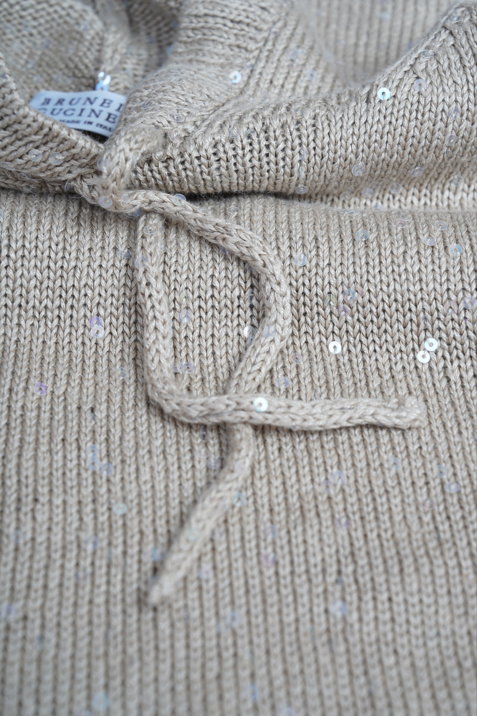 Brunello Cucinelli Stricktop Dazzling Hoodie aus Leinen und Seide mit Kapuze Shirt