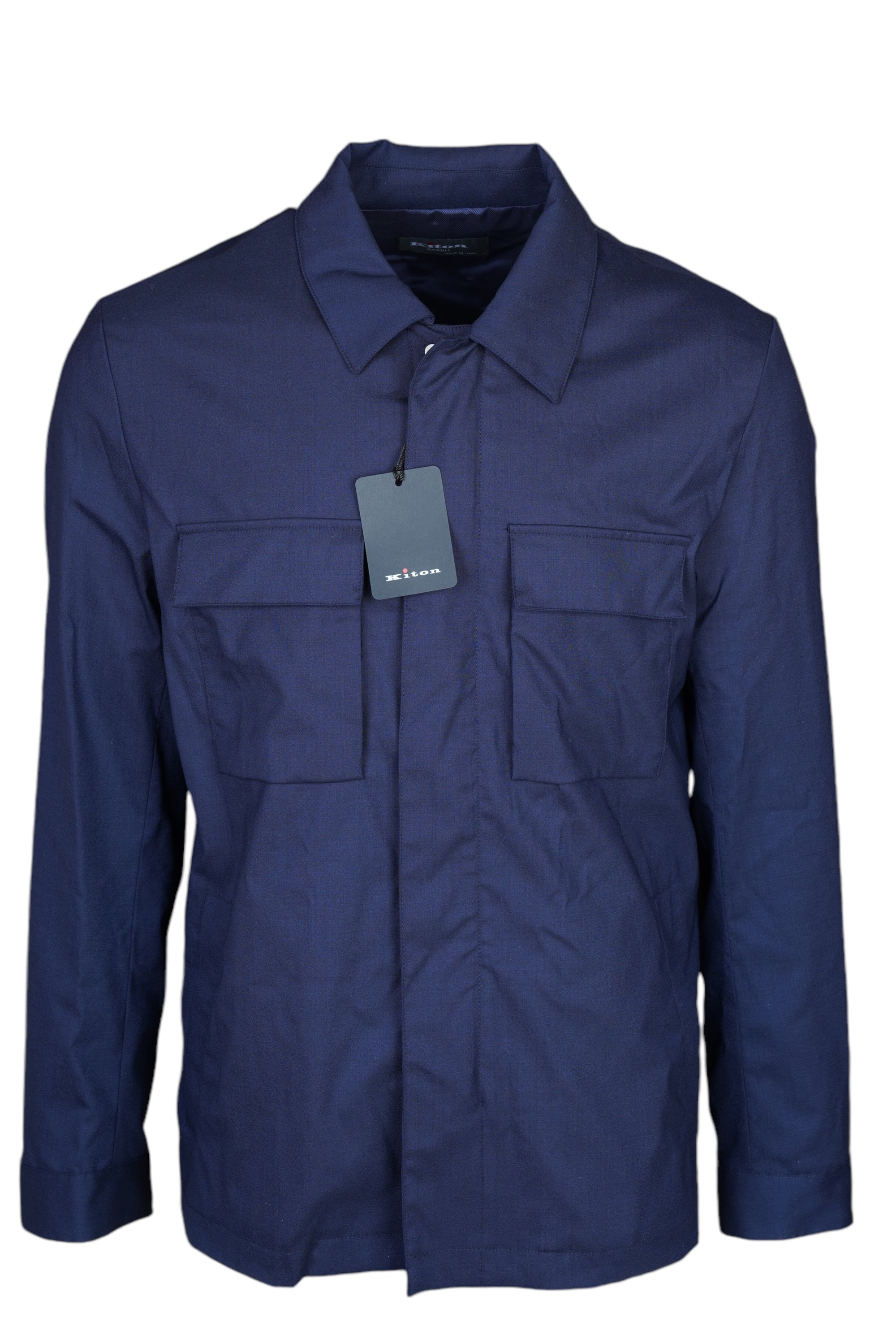Kiton shirt jacket jacket men wool blue with press studs and concealed zip
