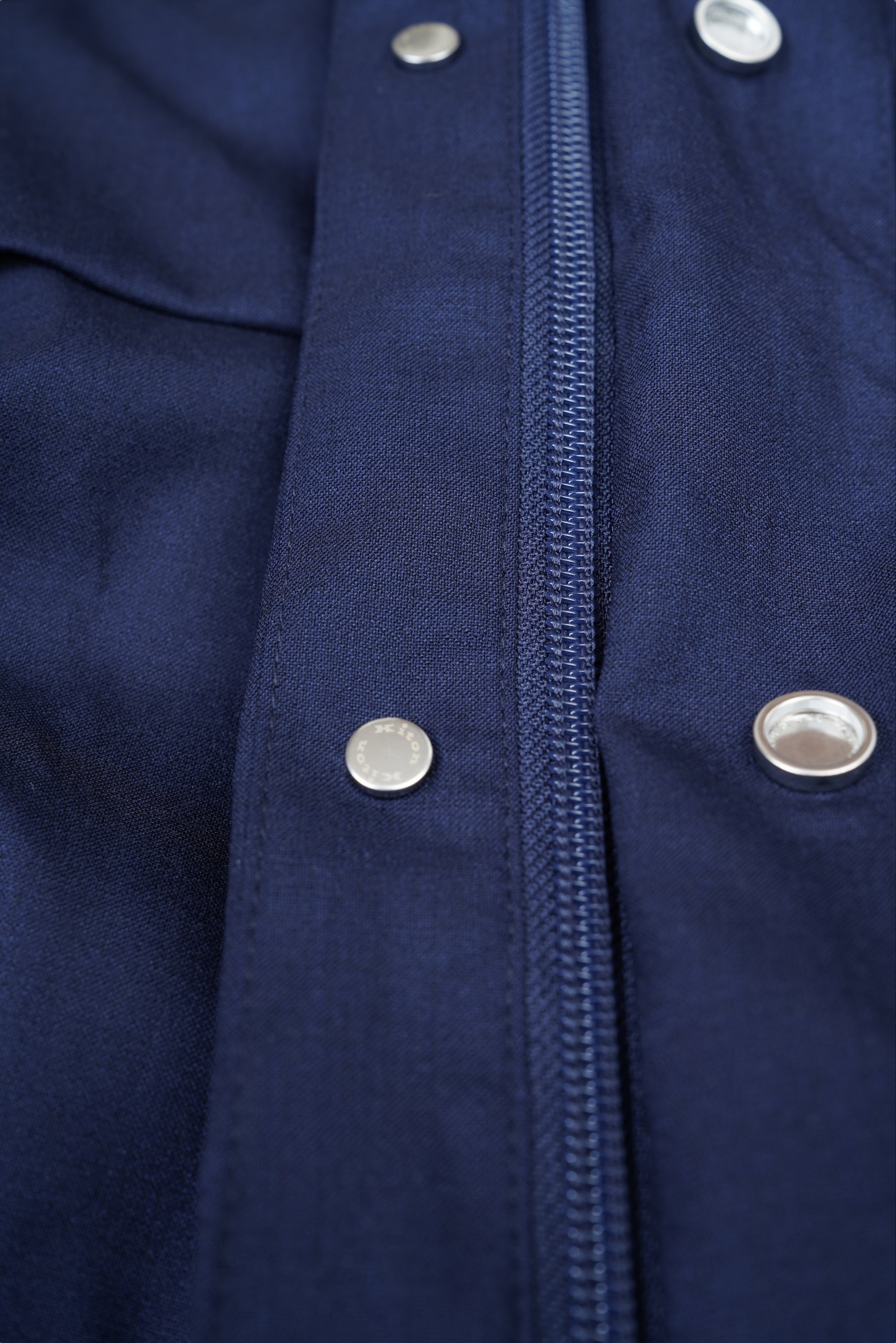 Kiton shirt jacket jacket men wool blue with press studs and concealed zip