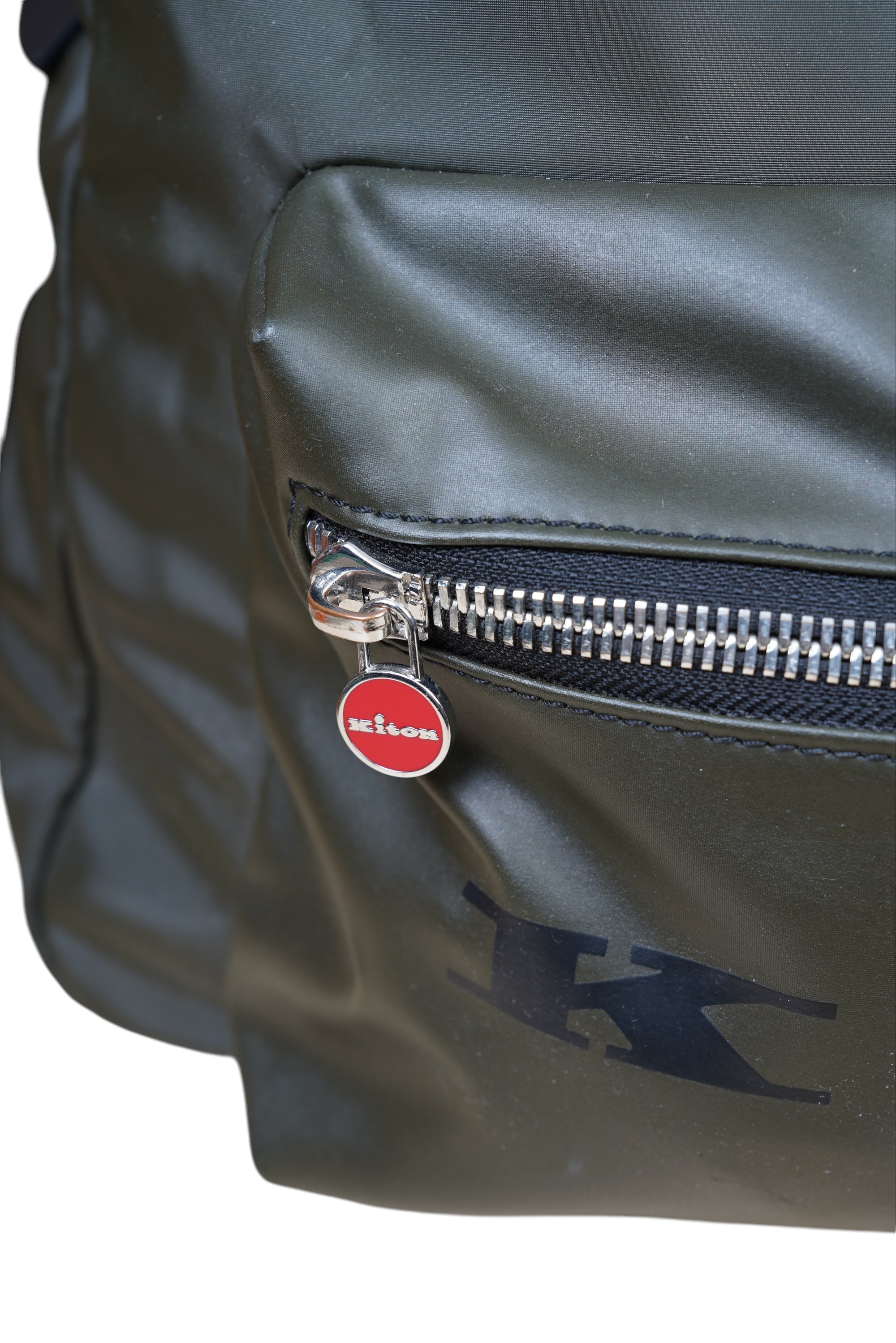Kiton Rucksack Backpack Nylon militärgrün mit Lederdetails