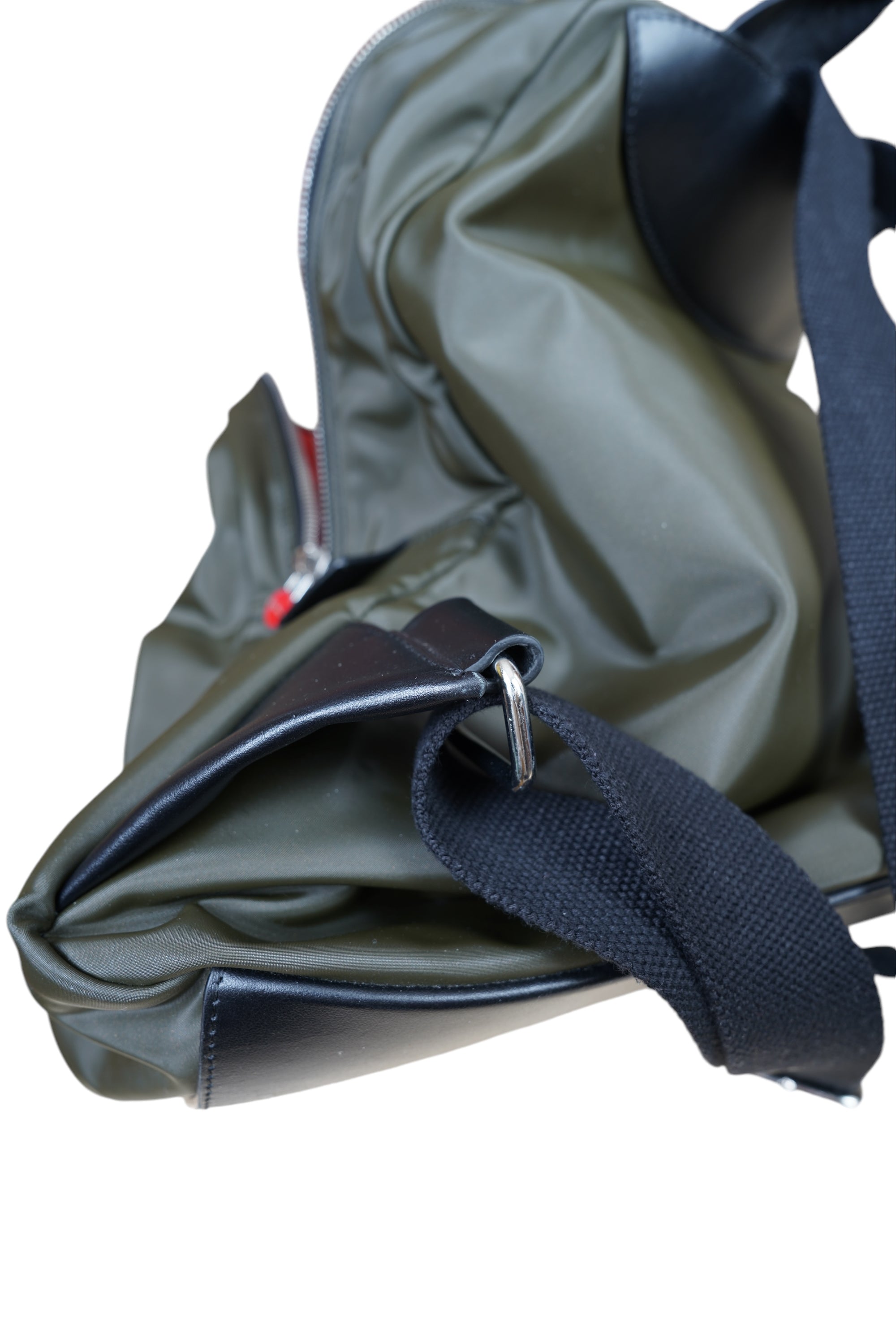 Kiton Rucksack Backpack Nylon militärgrün mit Lederdetails