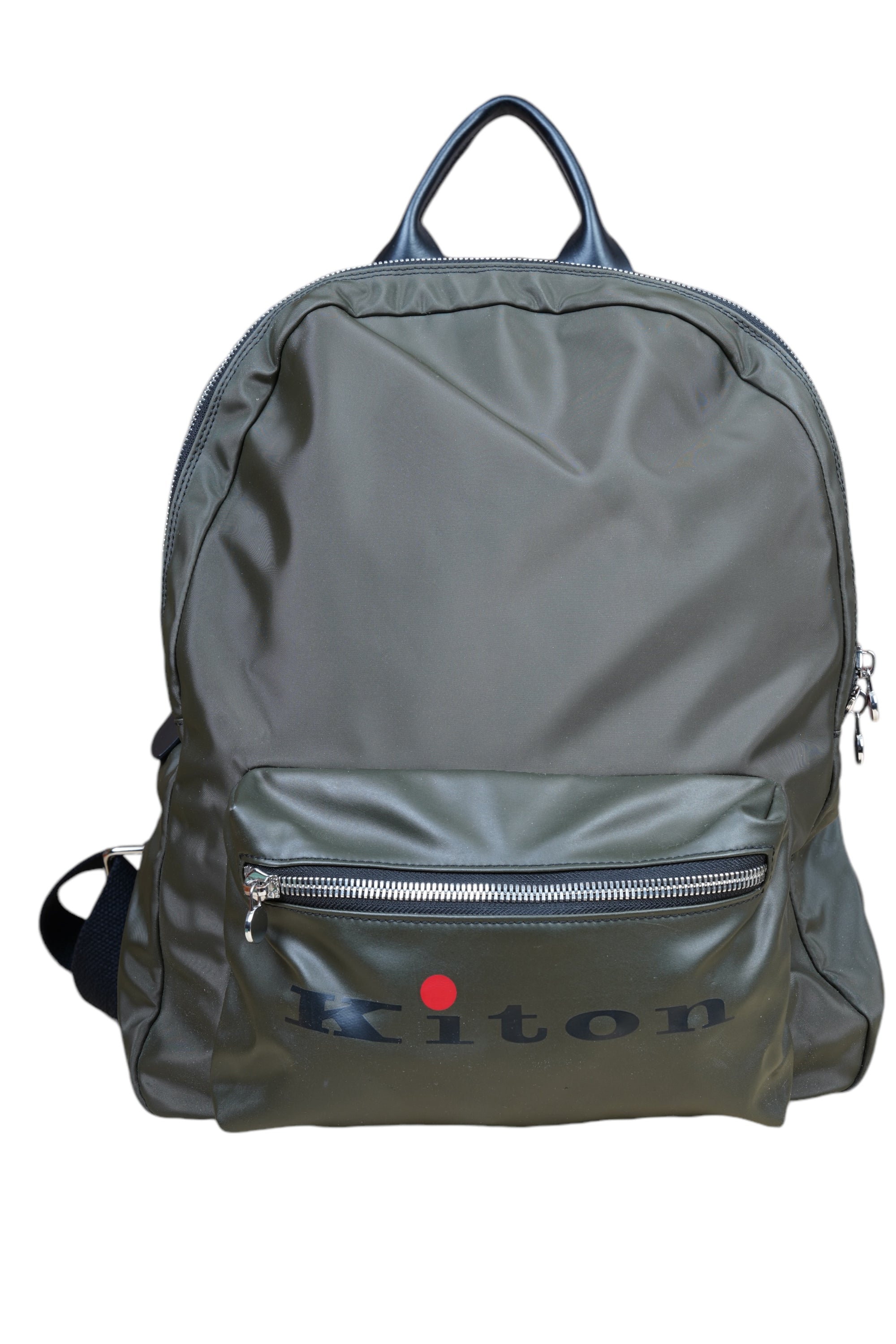Kiton Rucksack Backpack Nylon militärgrün mit Lederdetails