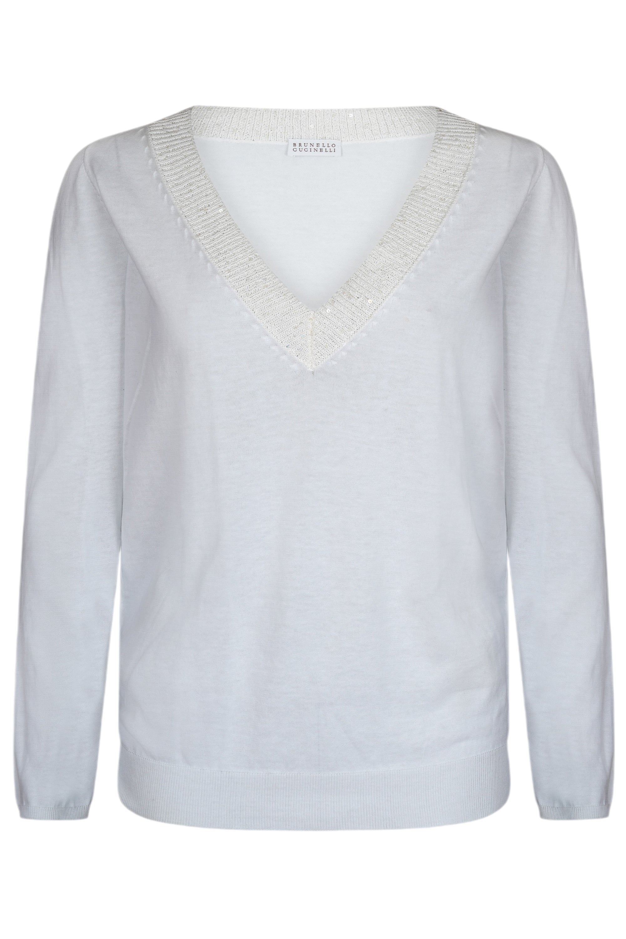Brunello Cucinelli Damen Pullover Sweatshirt Dazzling aus Seide und Leinen V-Neck
