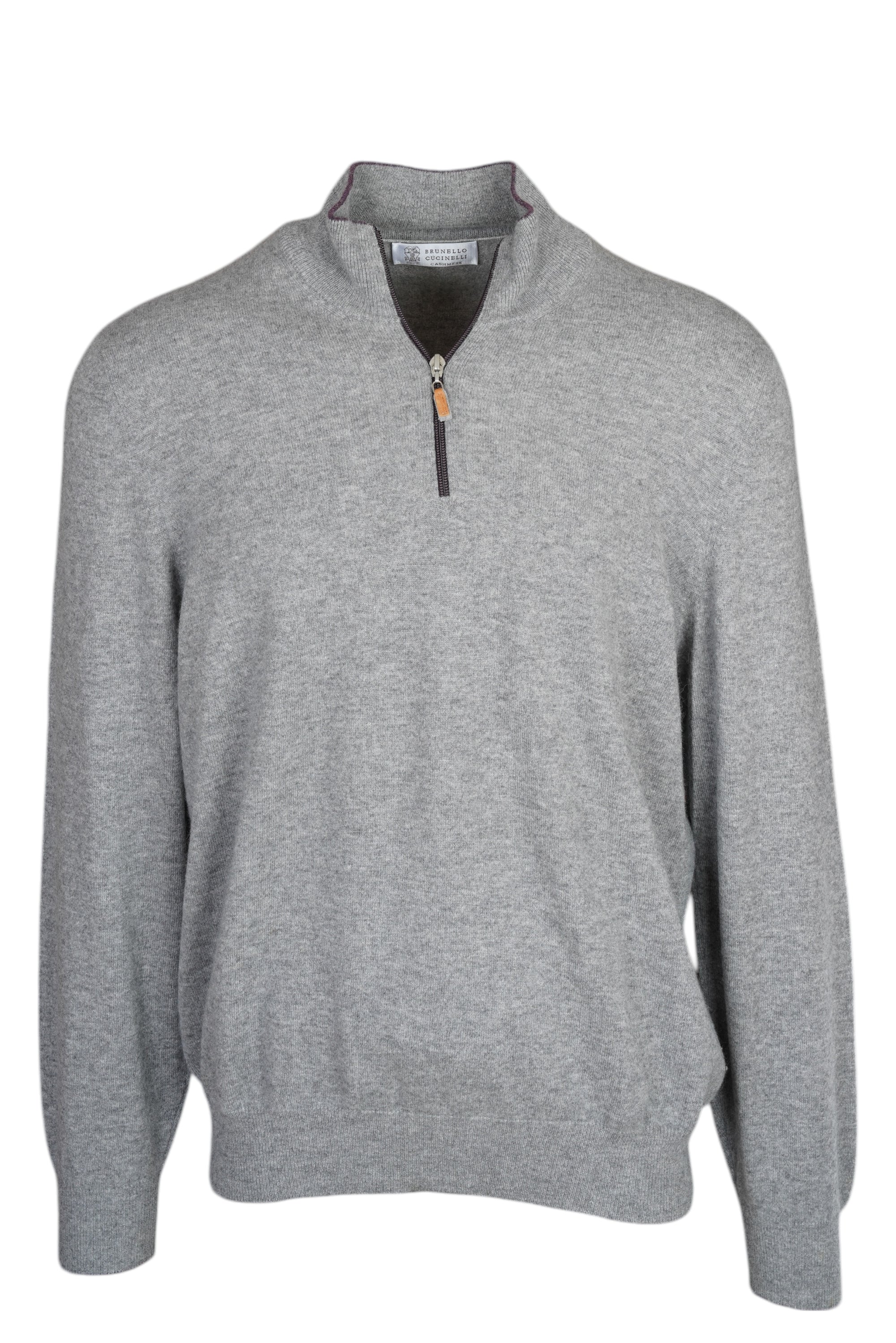 Brunello Cucinelli Kaschmir Pullover mit Stehkragen und Reißverschluss grau 56