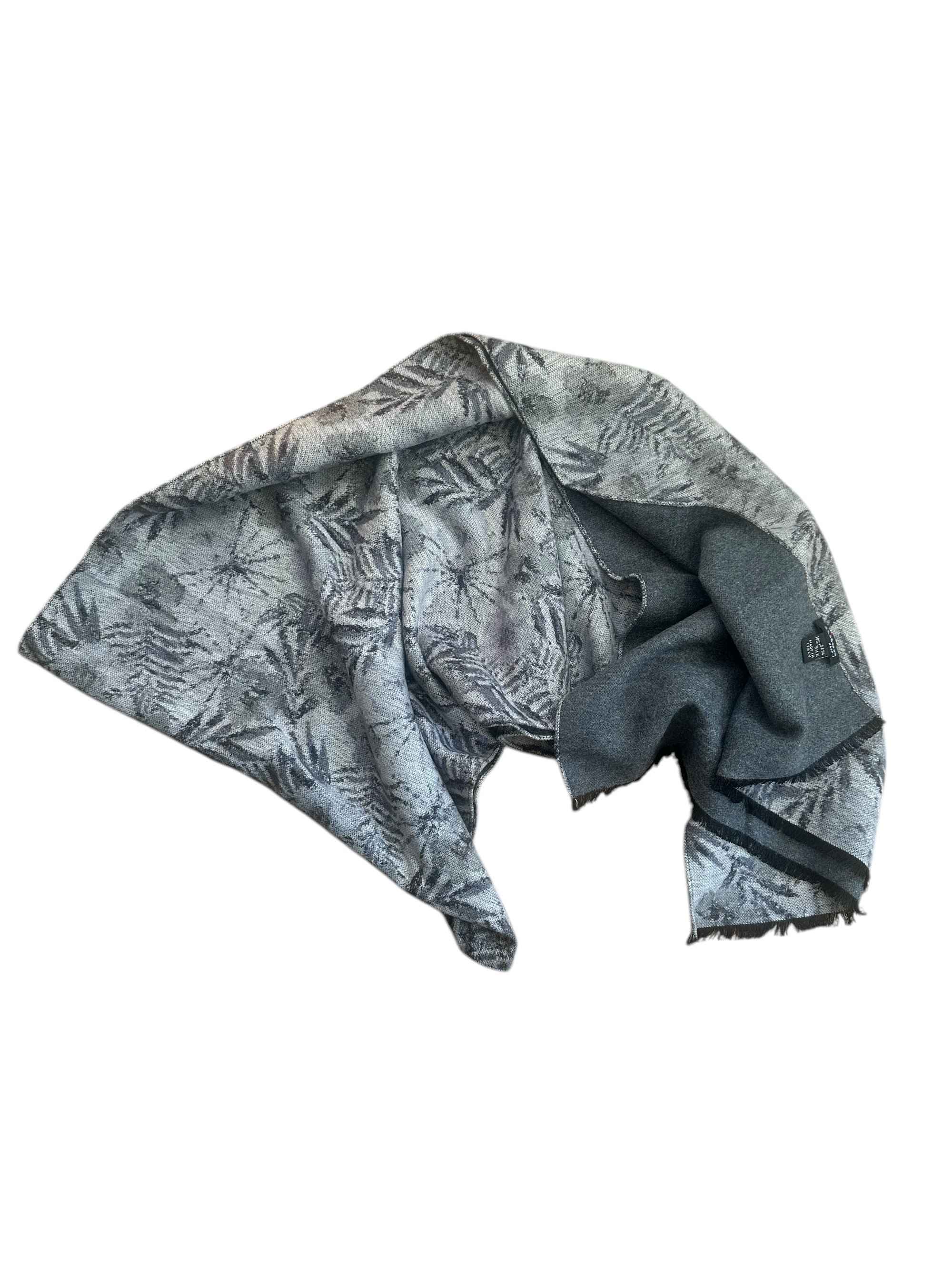 Kiton Schal Seide mit Fransen 42x 170 cm florales Muster grau