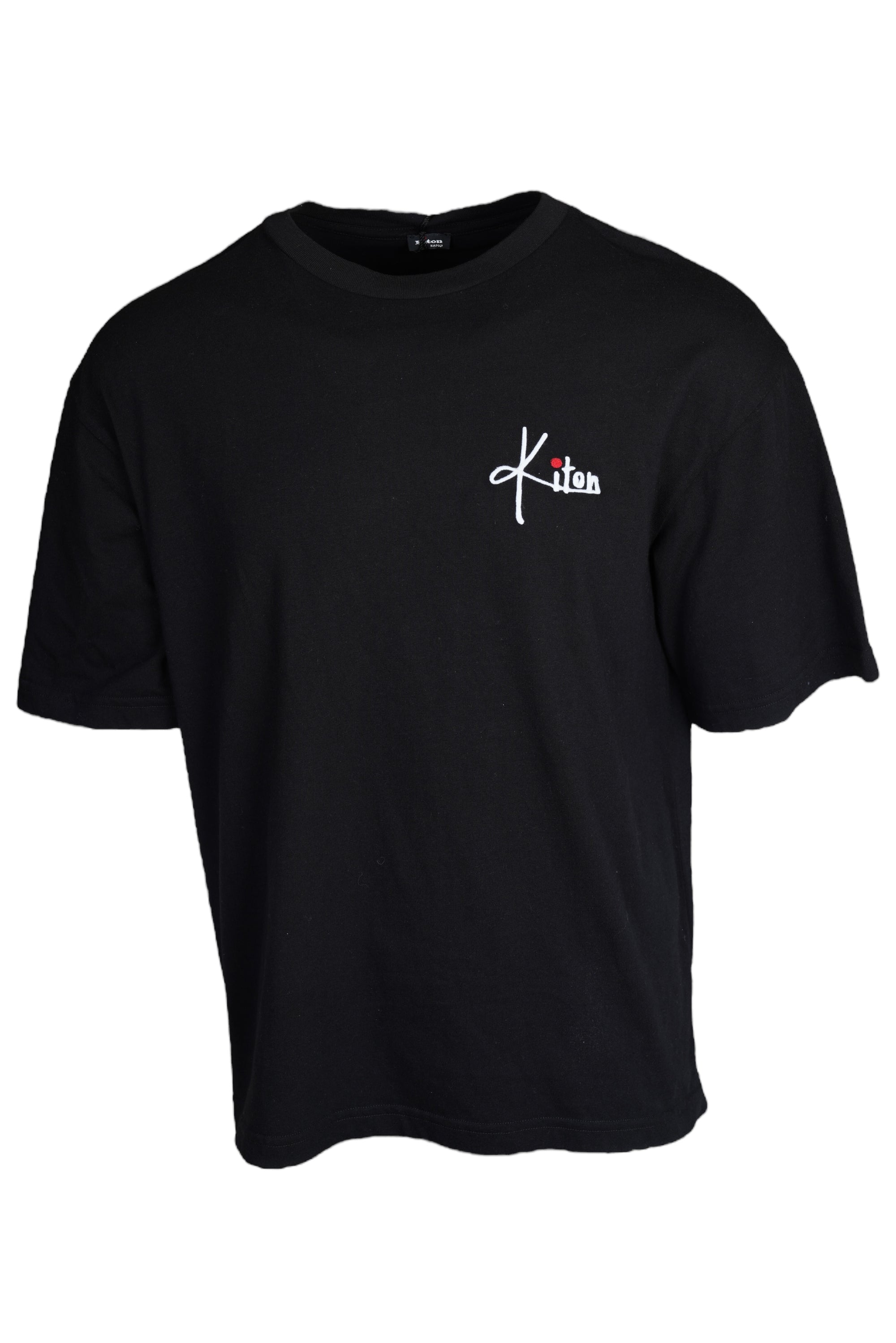 Kiton T-Shirt schwarz handgefertigt Baumwolle bestickt