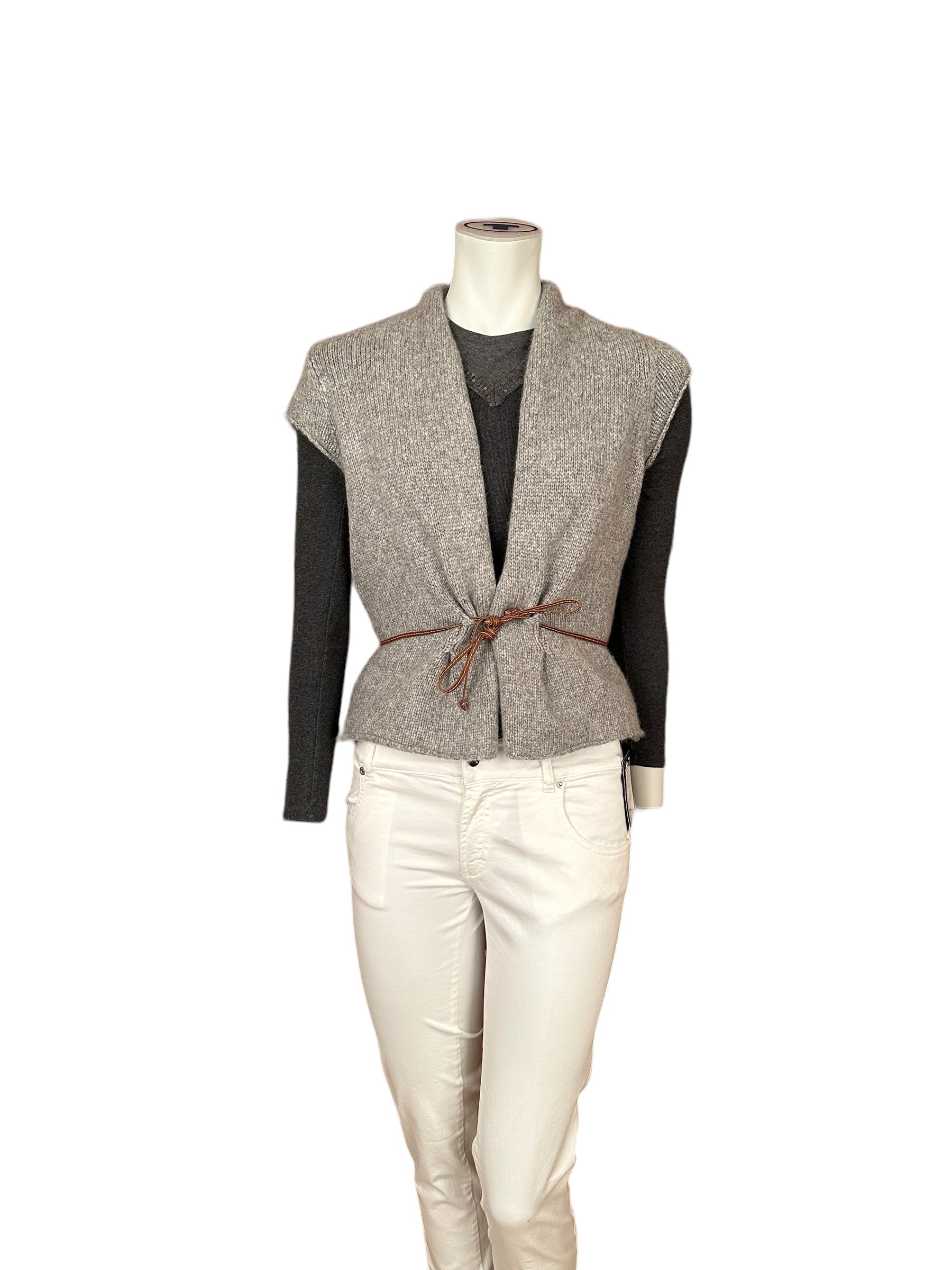 Brunello Cucinelli cashmere waistcoat with leather belt XL