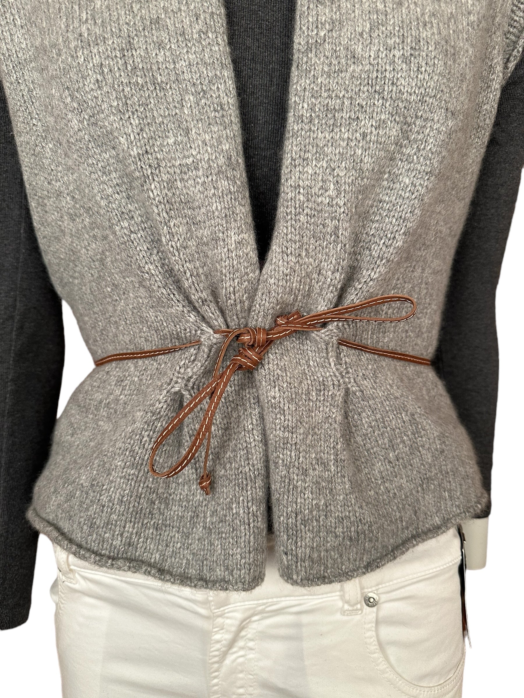 Brunello Cucinelli cashmere waistcoat with leather belt XL