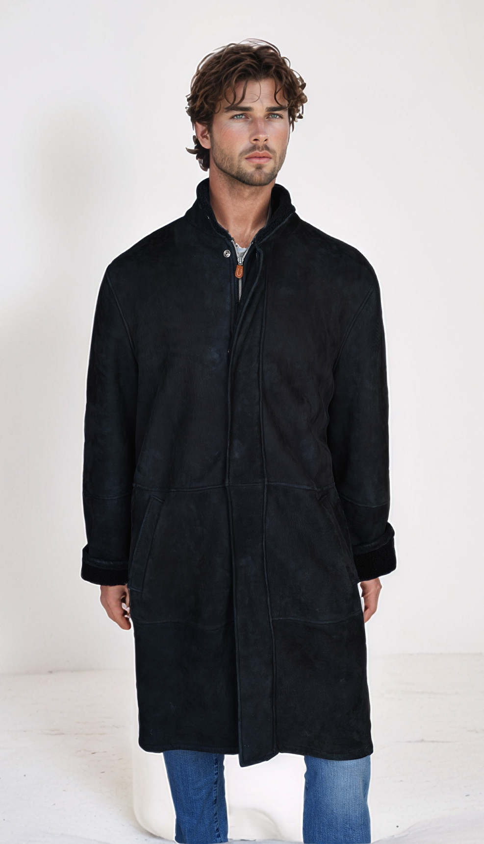 Kiton manteau cuir long 54 shearling doublé hommes