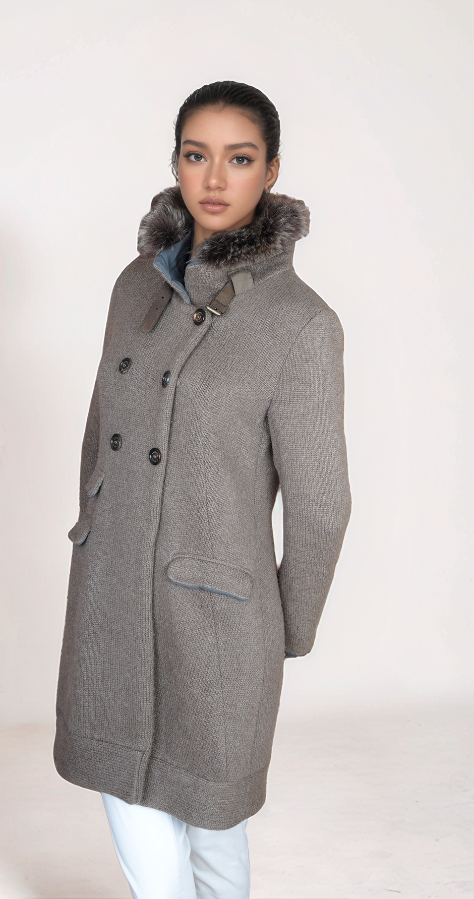 Brunello Cucinelli Mantel Kaschmir mit Fellkragen L/XL Damen Langmantel 38/40 (D)