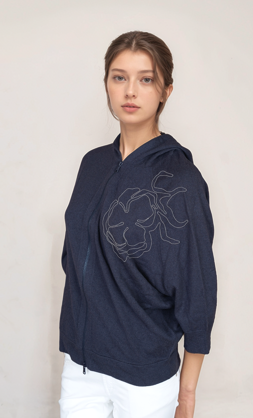 Brunello Cucinelli Cardigan Kaschmir mit Monli Applikation Strickjacke Ponchostil dunkelblau