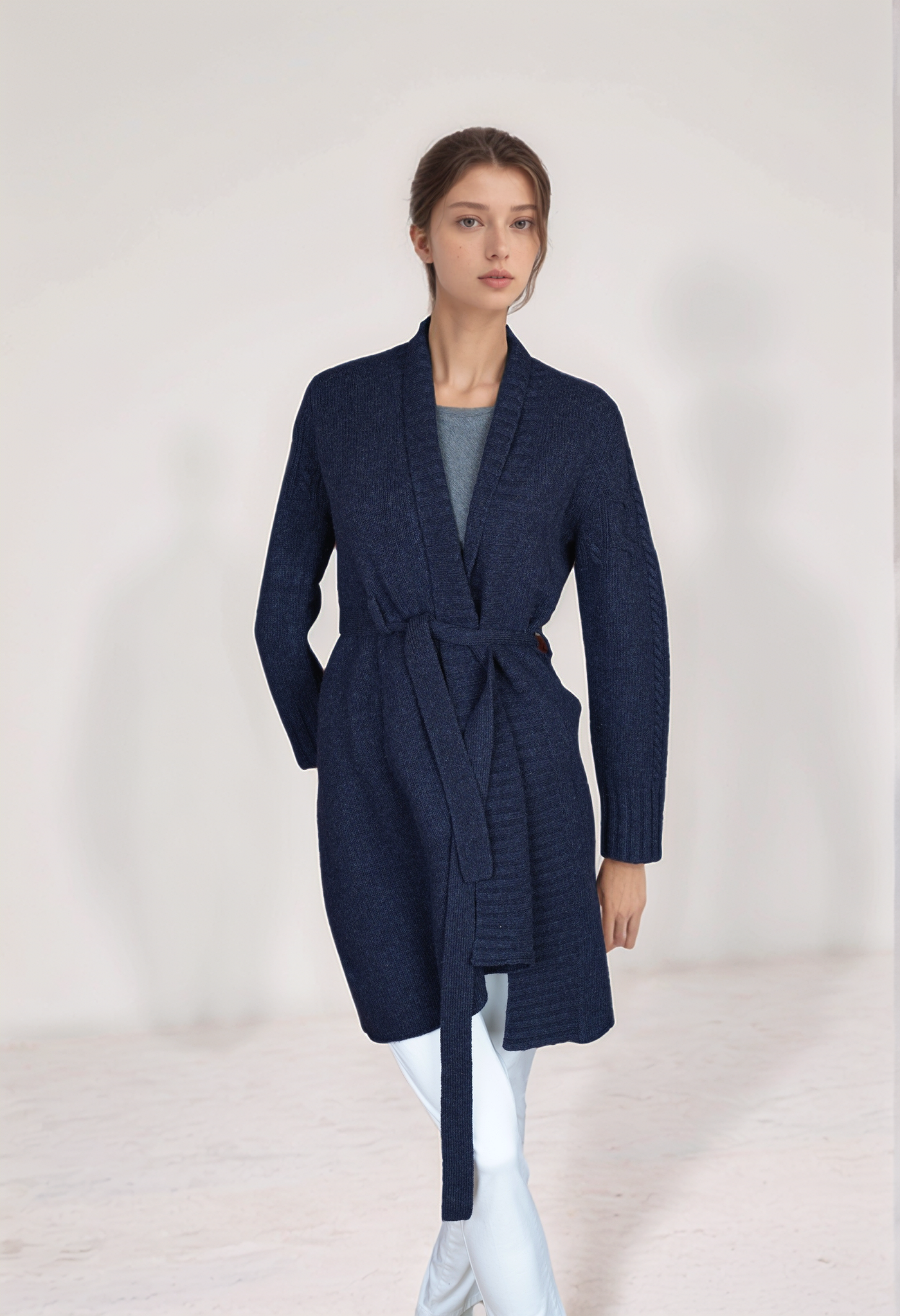 Lanificio Colombo Damen Strickjacke Cardigan Strickkleid Wolle blau