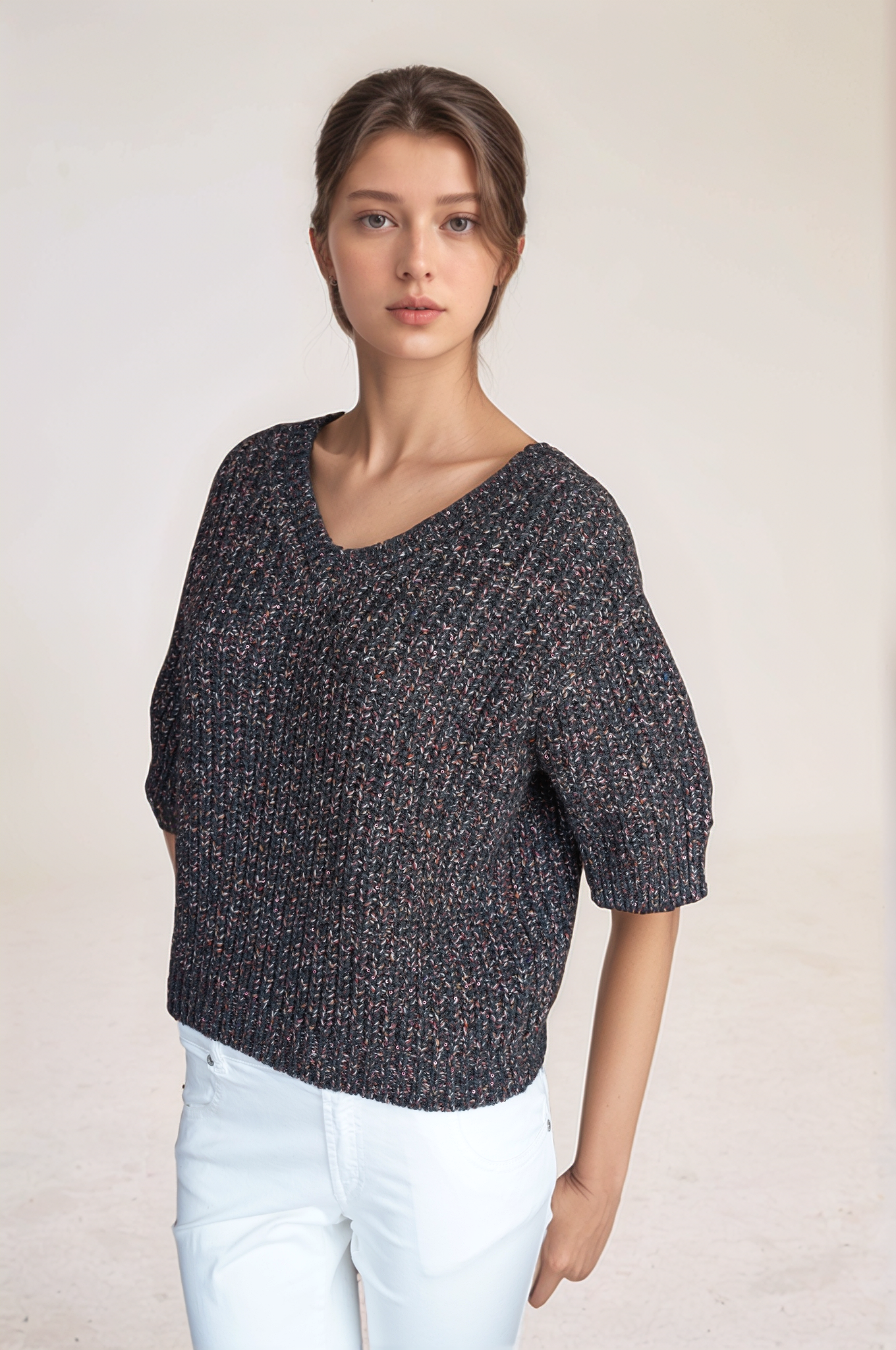 Brunello Cucinelli Kaschmir Pullover Strick Dazzling mit Pailletten kurzarm