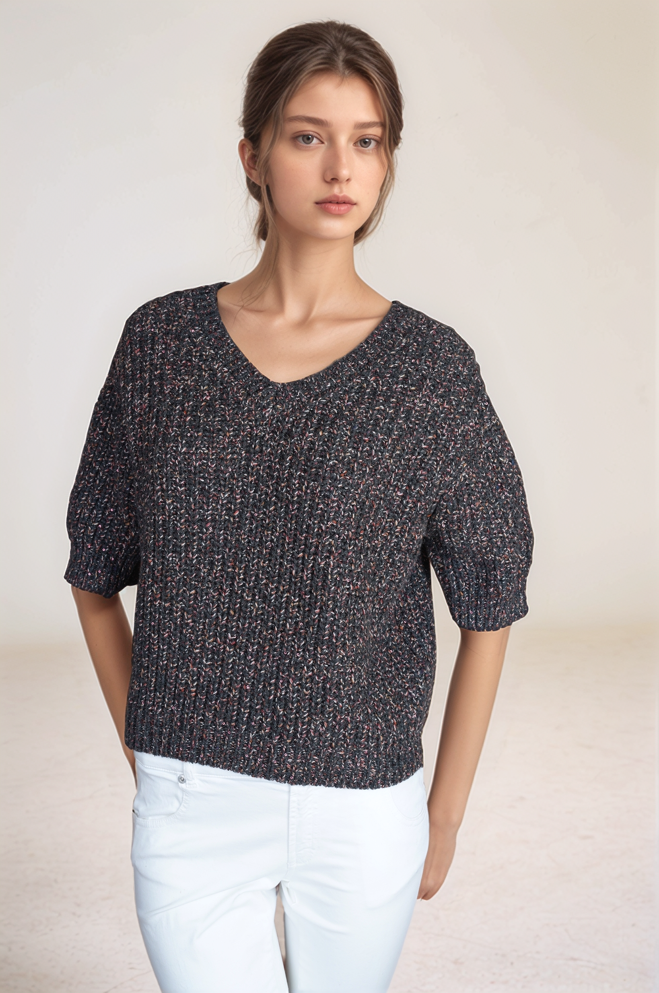 Brunello Cucinelli Kaschmir Pullover Strick Dazzling mit Pailletten kurzarm