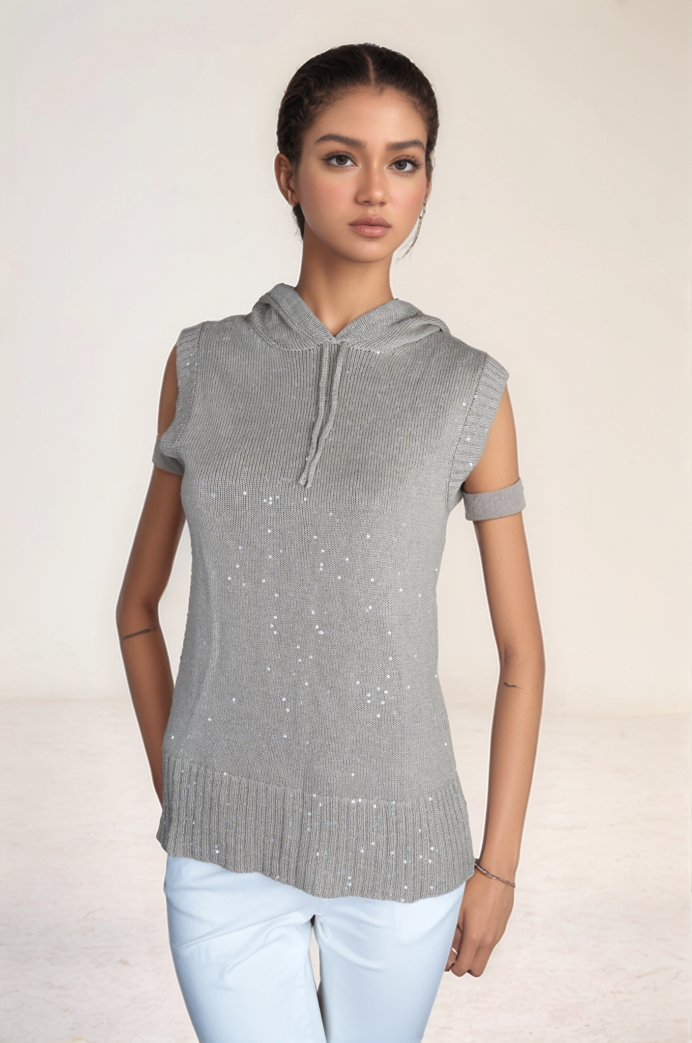 Brunello Cucinelli Stricktop Dazzling Hoodie aus Leinen und Seide mit Kapuze Shirt