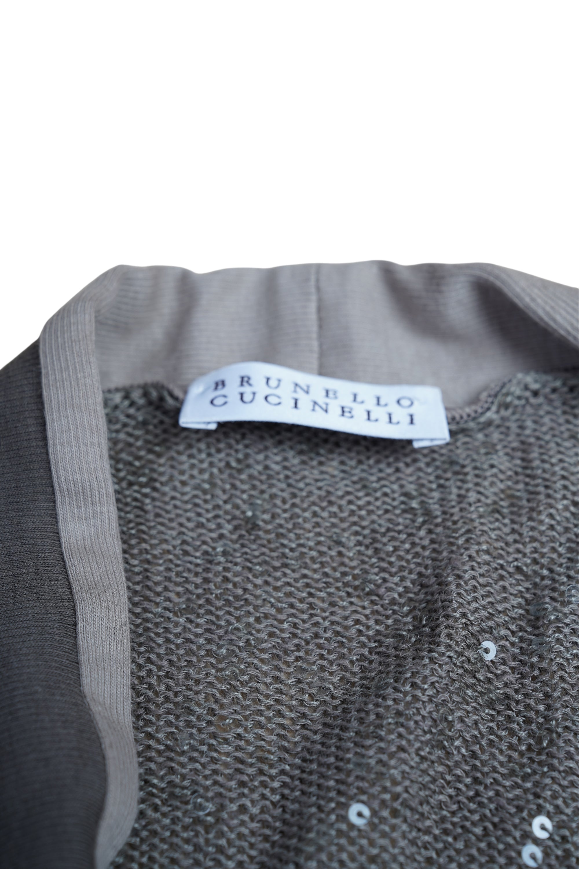 Brunello Cucinelli Pullover Cardigan aus Leinen und Seide mit Gürtel Dazzling Pailletten