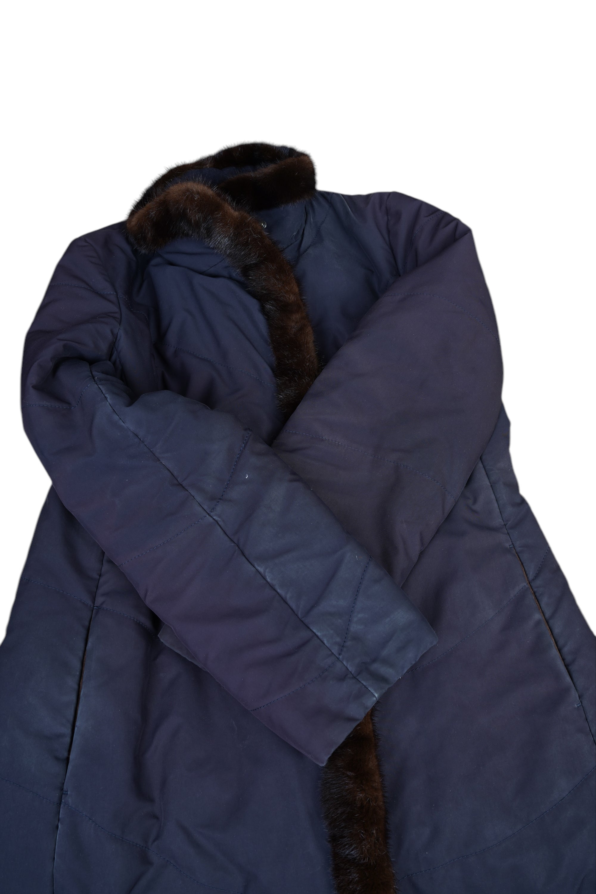 Loro Piana Mantel Jacke Damen mit Pelz blau 44 gefüttert XL