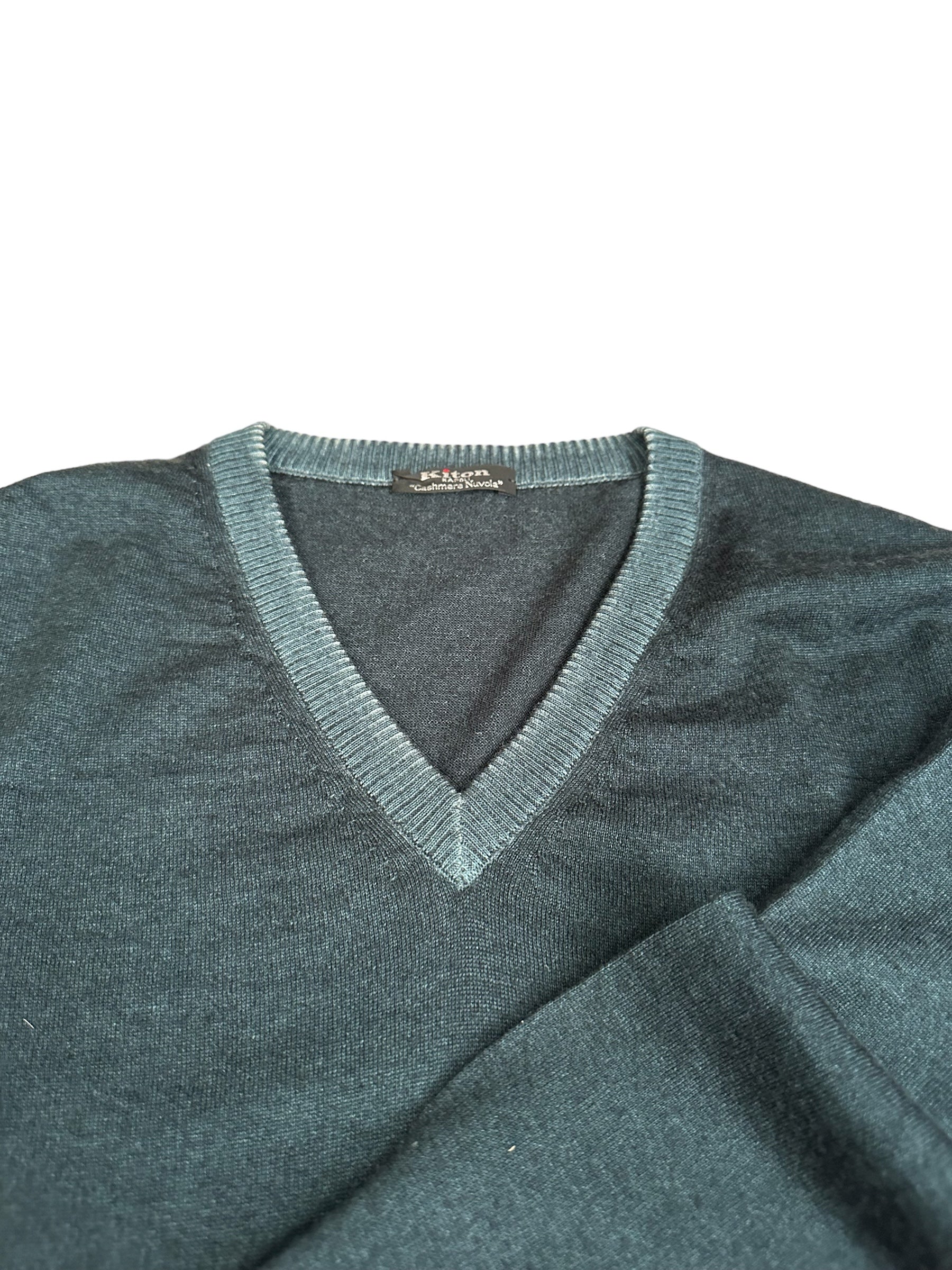 Kiton Kaschmir Cashmere Nuvola V-Neck Pullover Sweater grün M Handstitched