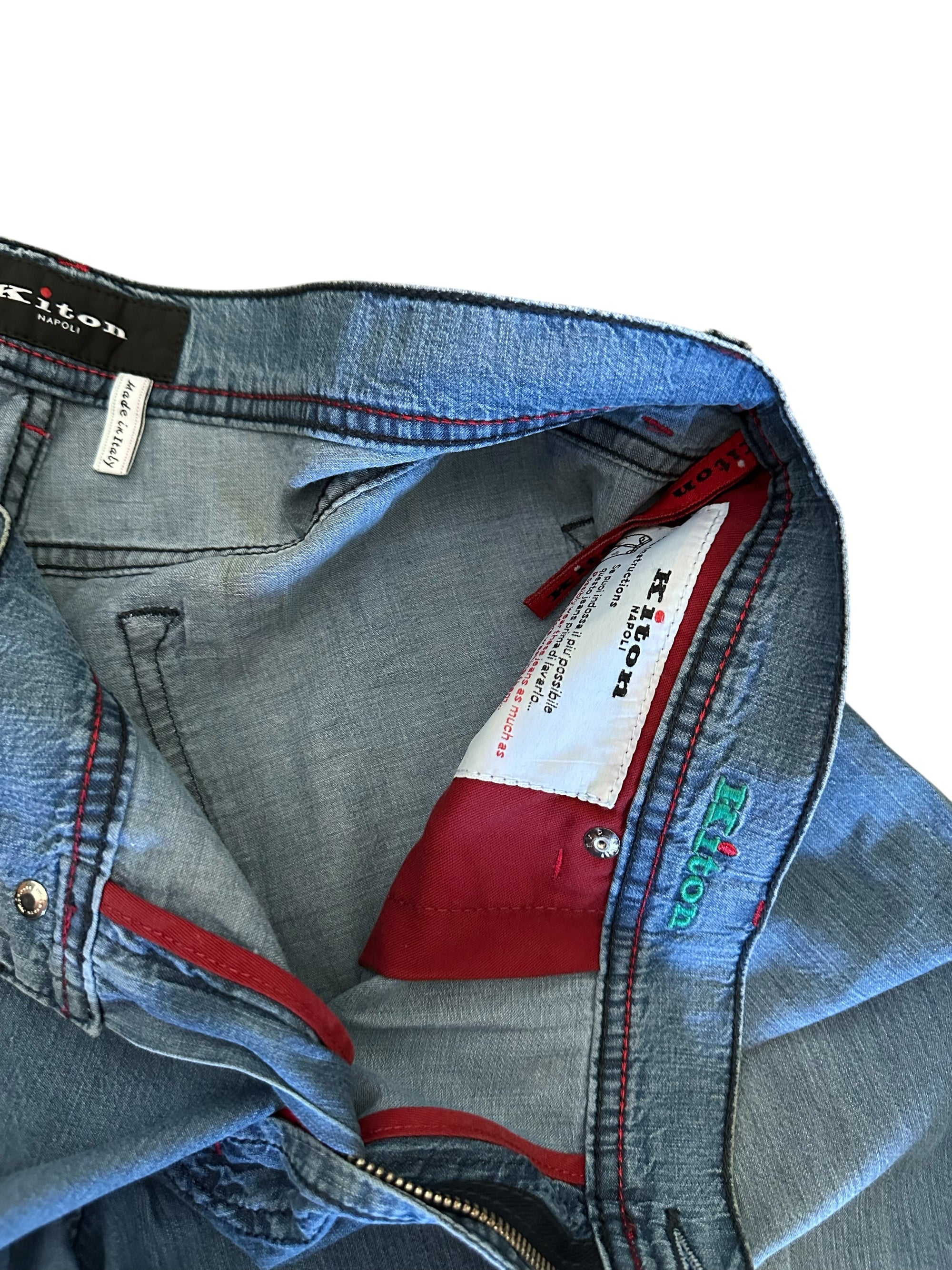 Kiton 牛仔裤 蓝色 50 (34) 浅水洗 货号： 1009