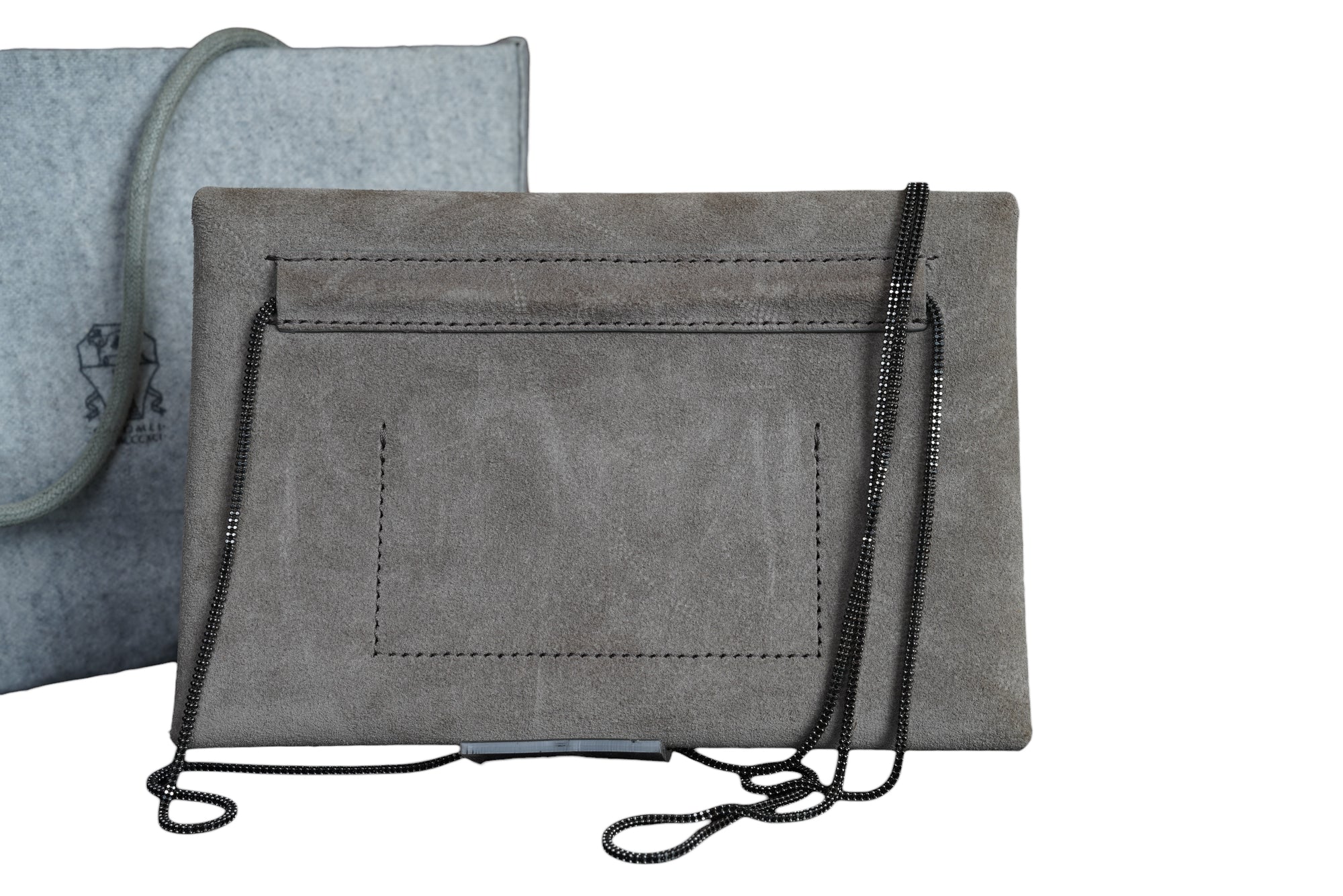 Brunello Cucinelli Umhängetasche BC Duo Pochette Kalbsleder Veloursleder mit  Precious Chain