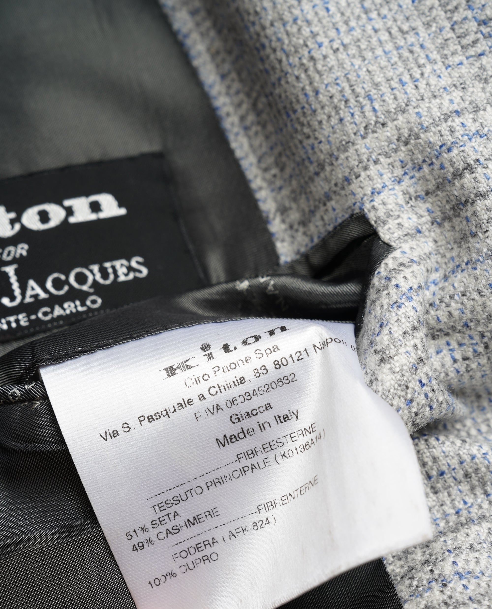 Kiton Jacke Blazer Seide und Kaschmir grau kariert