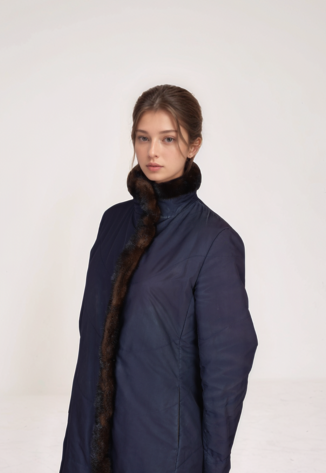 Loro Piana Mantel Jacke Damen mit Pelz blau 44 gefüttert XL