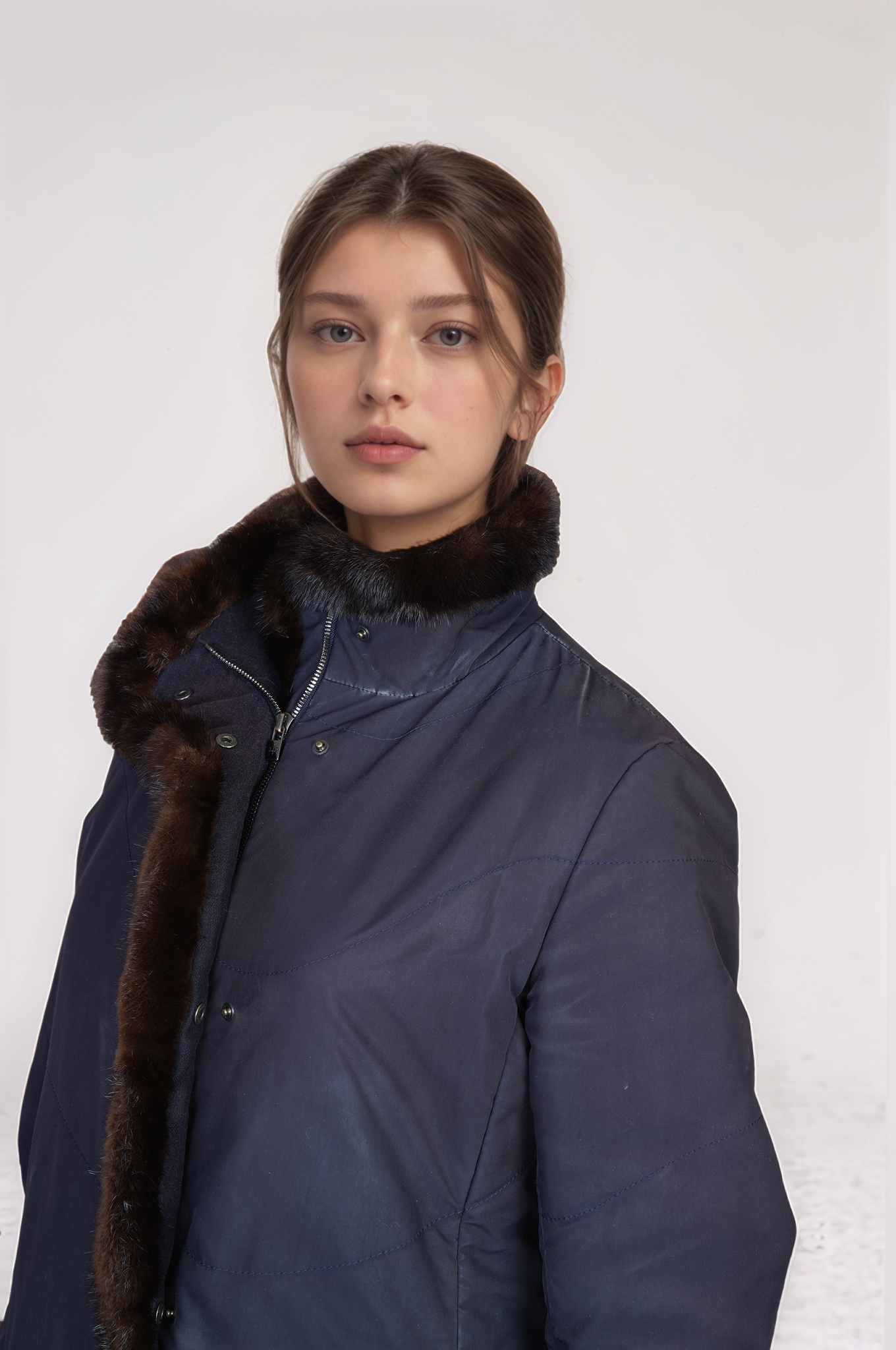 Loro Piana Mantel Jacke Damen mit Pelz blau 44 gefüttert XL