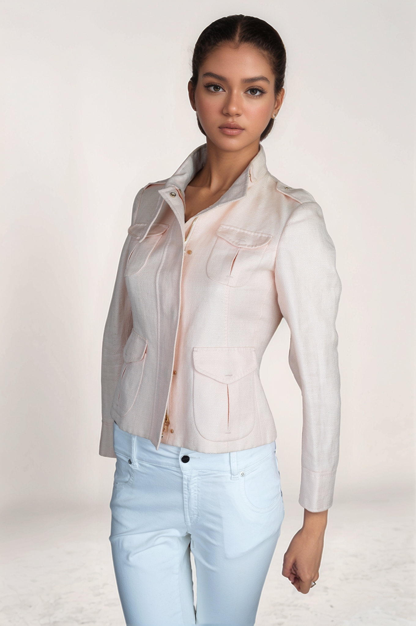 Loro Piana jacket ladies silk blend with leather details