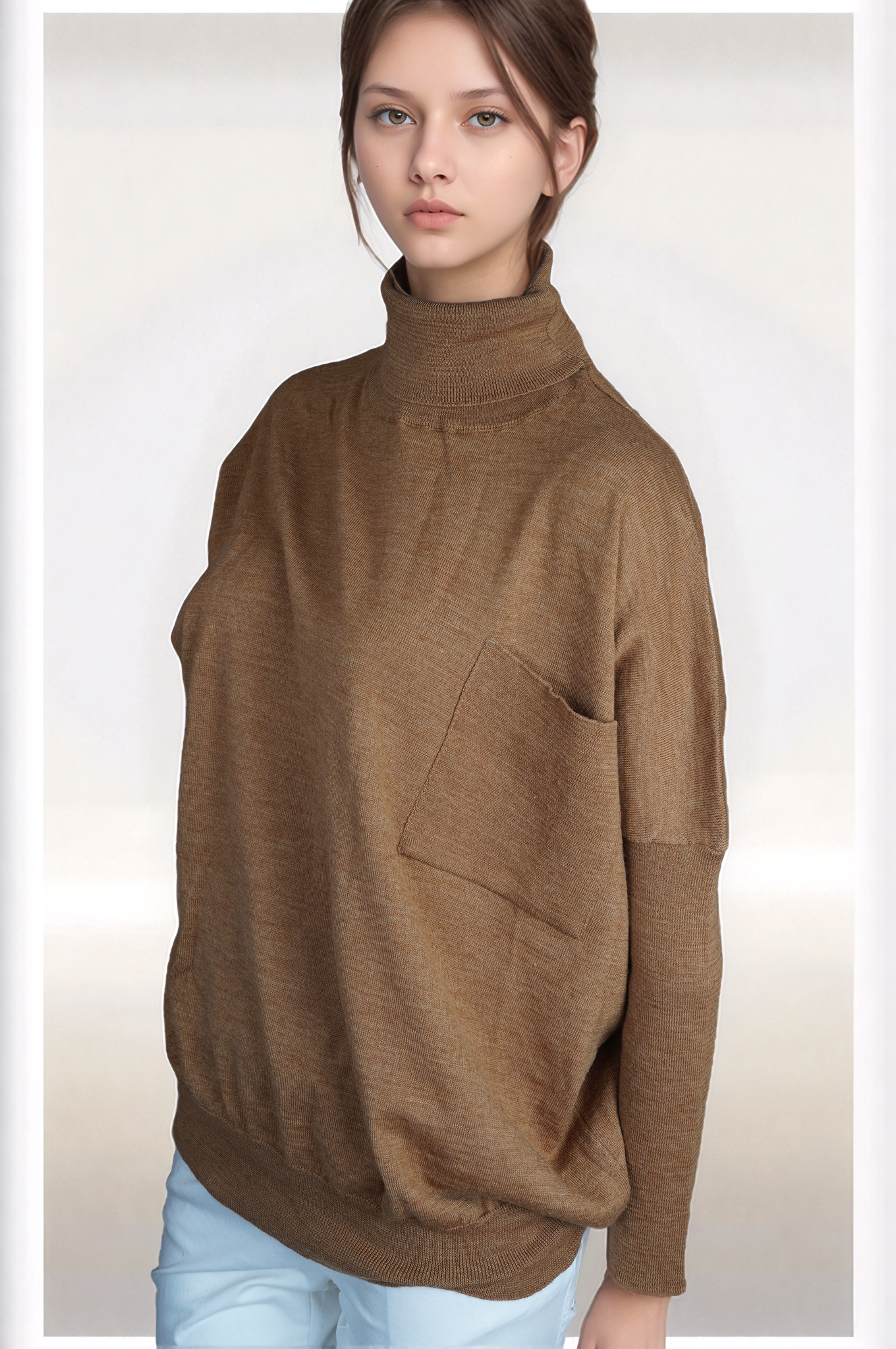 Loro Piana Pullover Turtleneck braun Leinen mit Kaschmir Oversize Polo Hawkes&#39;s Bay