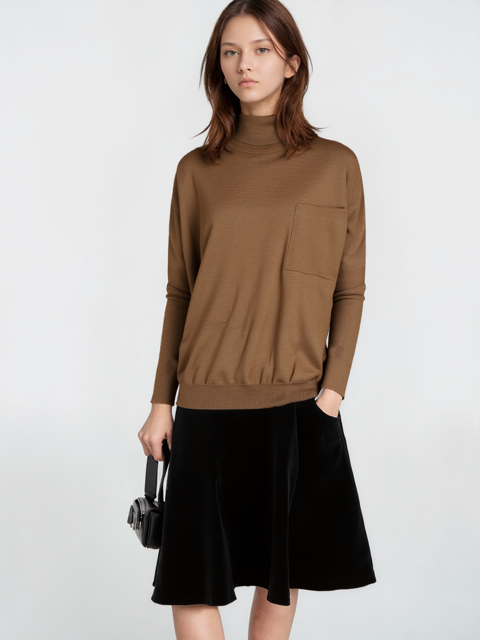 Loro Piana Pullover Turtleneck braun Leinen mit Kaschmir Oversize Polo Hawkes&#39;s Bay