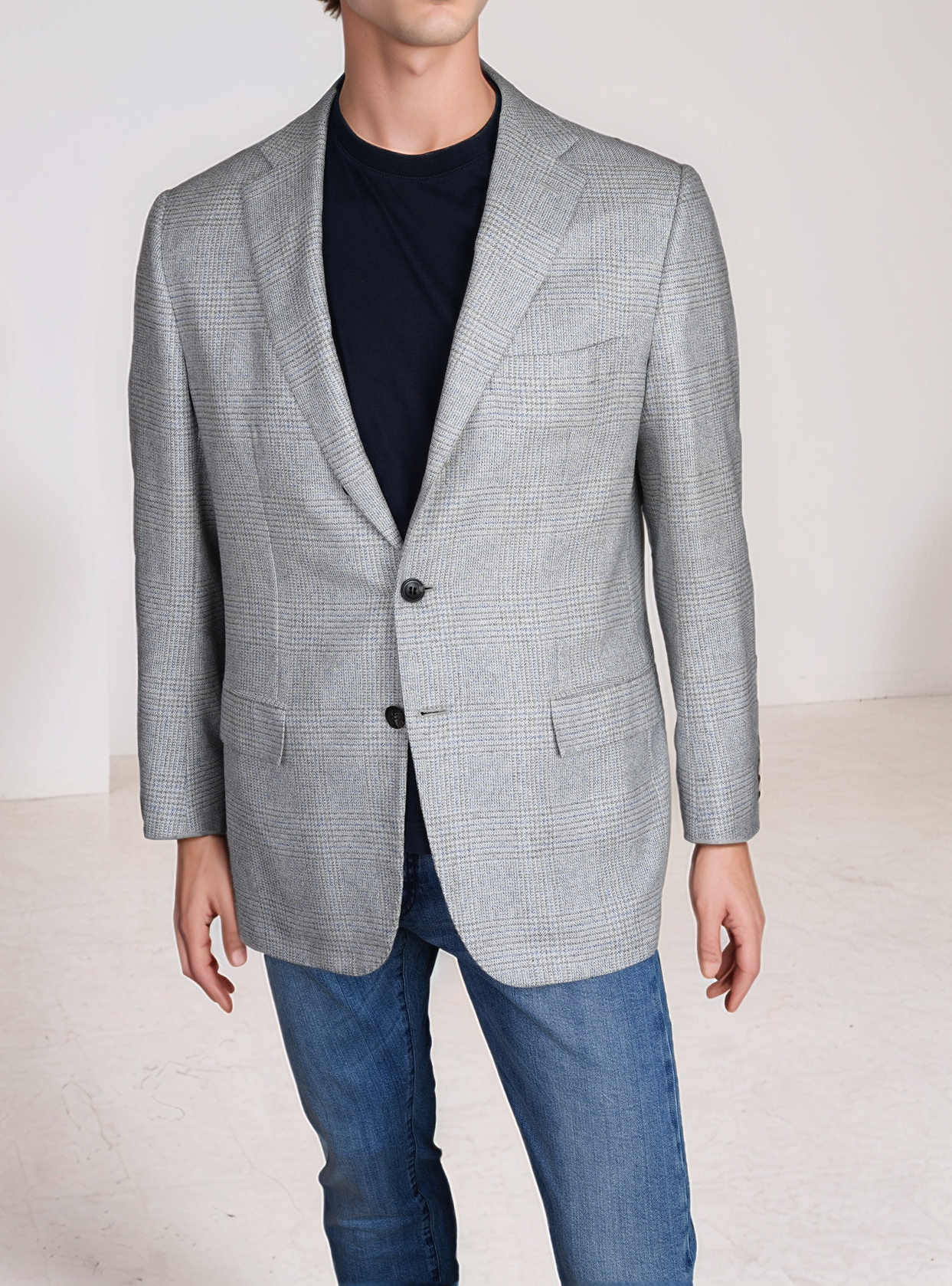 Kiton Jacke Blazer Seide und Kaschmir grau kariert